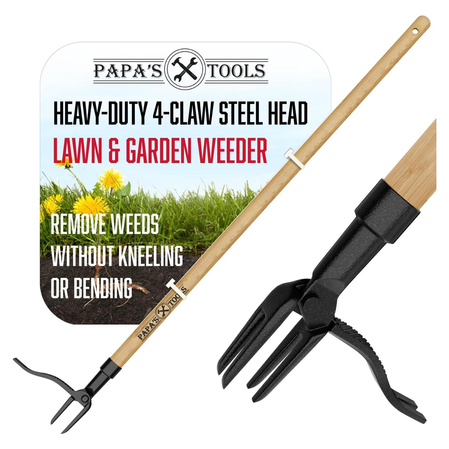 Desmalezadora de pie Papa's Tools - Mango de madera 4 garras