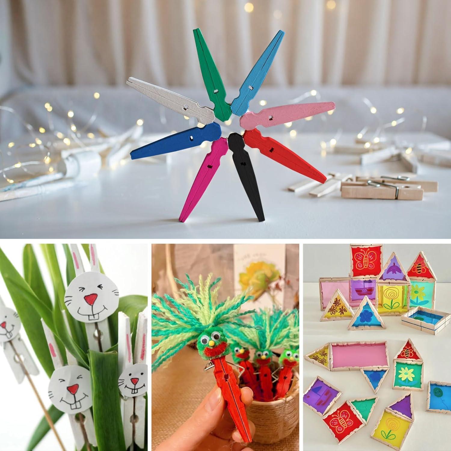 100 Pinzas de Madera Coloreadas Tecbeauty 7.37 cm para Manualidades