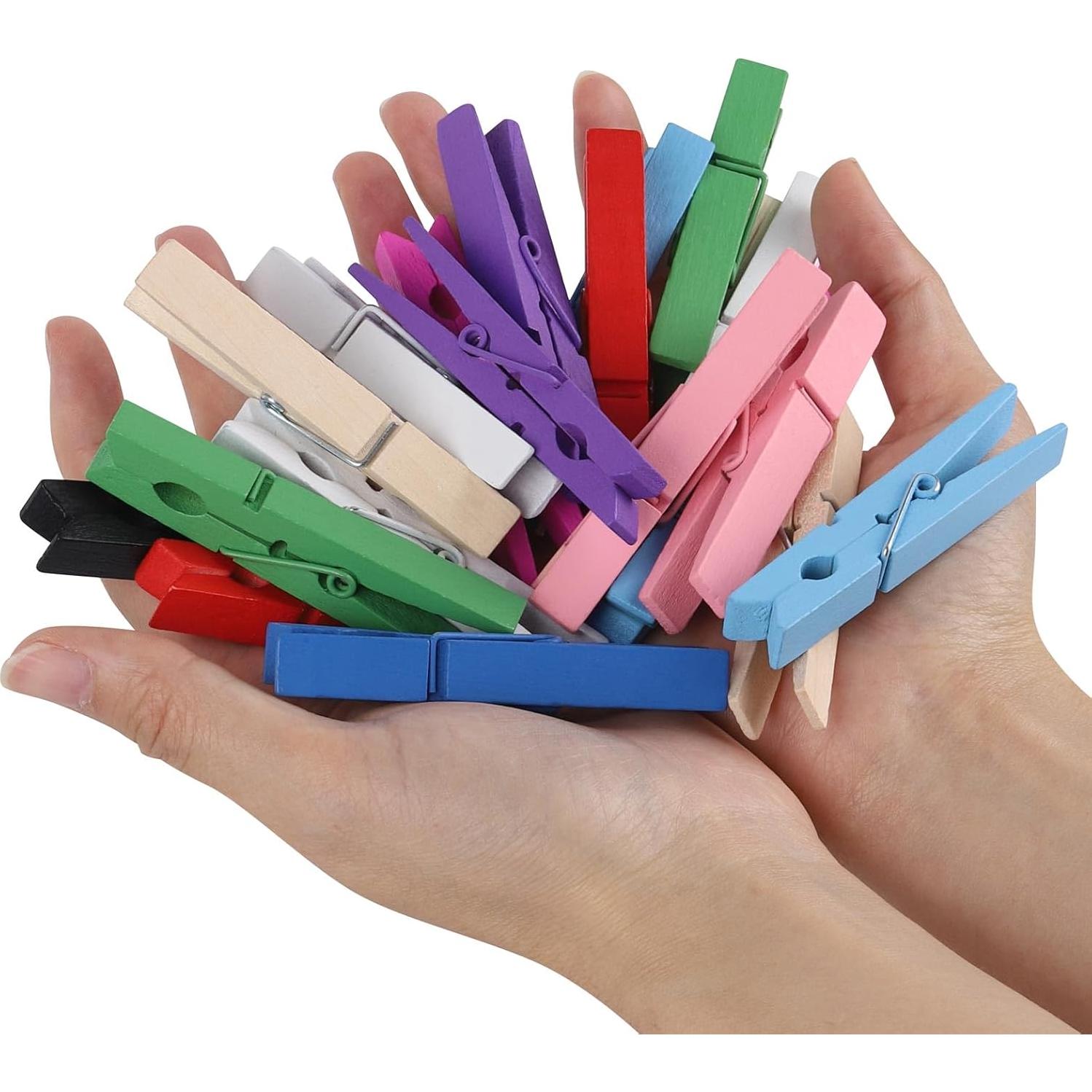 100 Pinzas de Madera Coloreadas Tecbeauty 7.37 cm para Manualidades