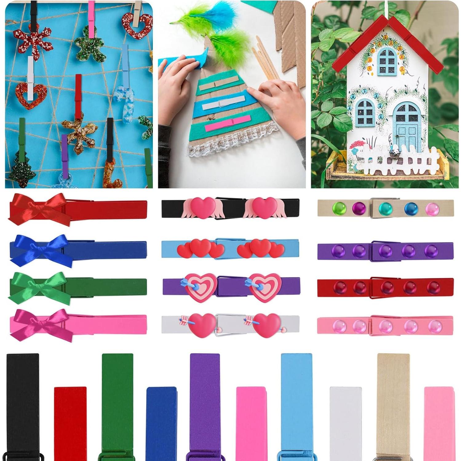 100 Pinzas de Madera Coloreadas Tecbeauty 7.37 cm para Manualidades