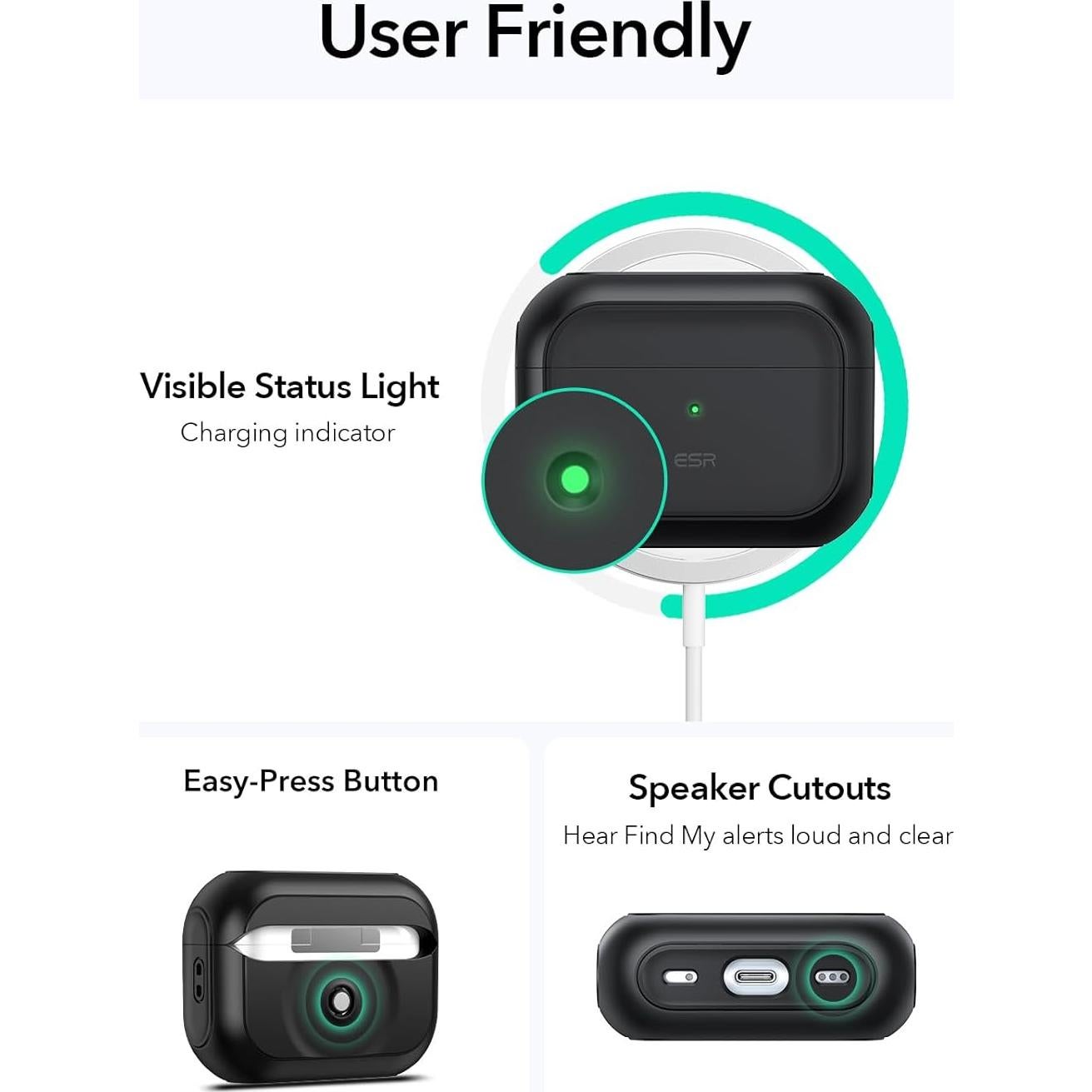 Funda de Protección ESR para AirPods Pro 2 y 1 - Negra