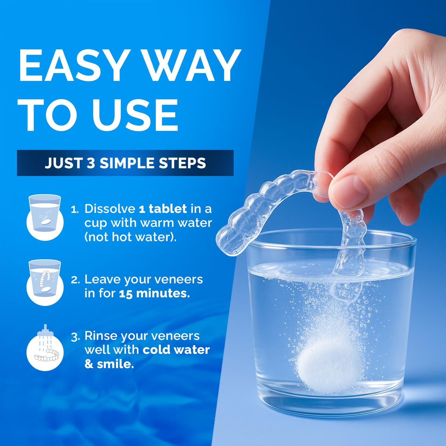 Tabletas Limpiadoras de Retenedores Pop On Veneers - 120 Unidades