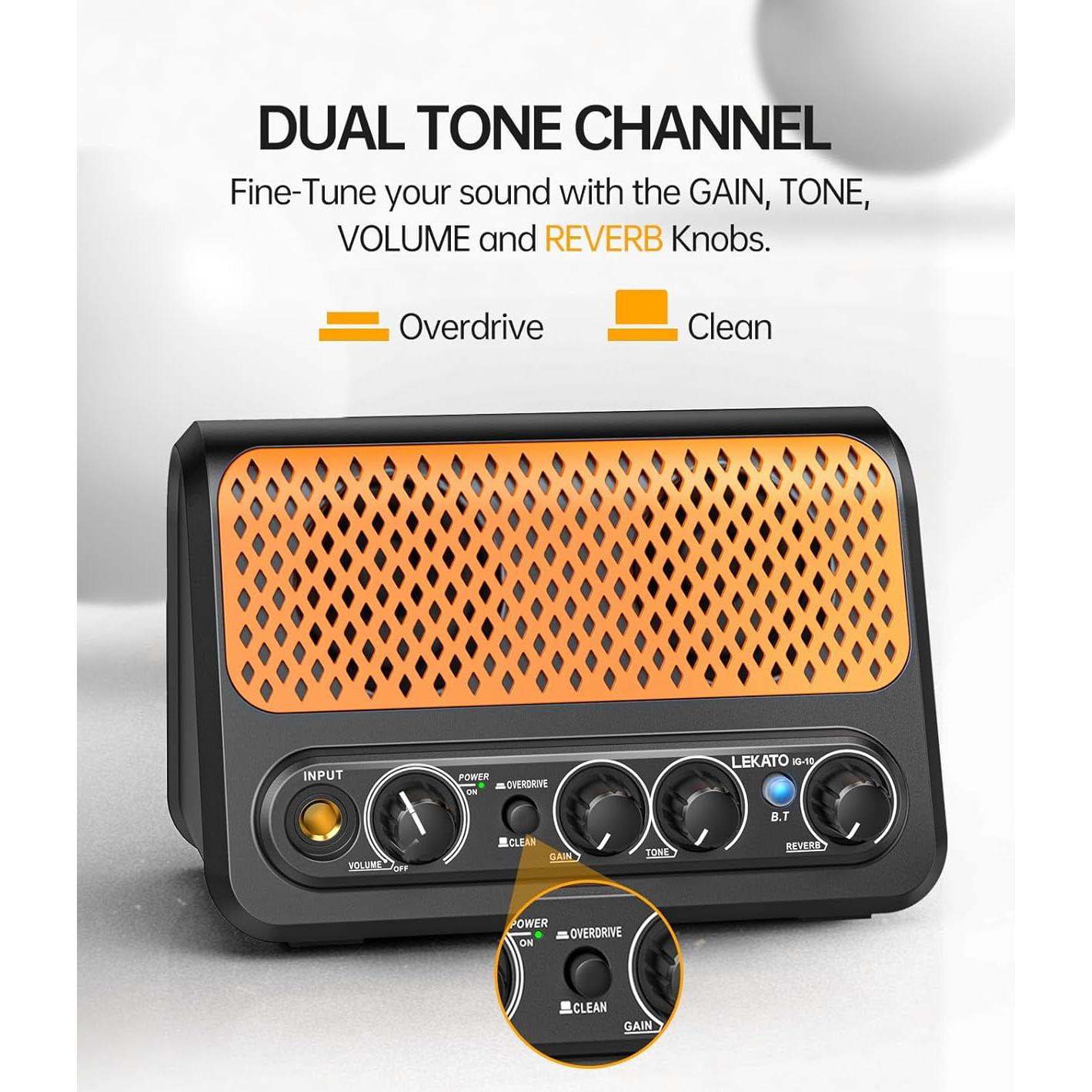 Mini Amplificador Eléctrico LEKATO 10W para Guitarra - Negro-Naranja