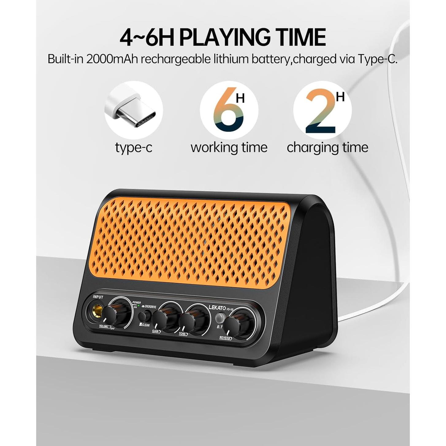 Mini Amplificador Eléctrico LEKATO 10W para Guitarra - Negro-Naranja