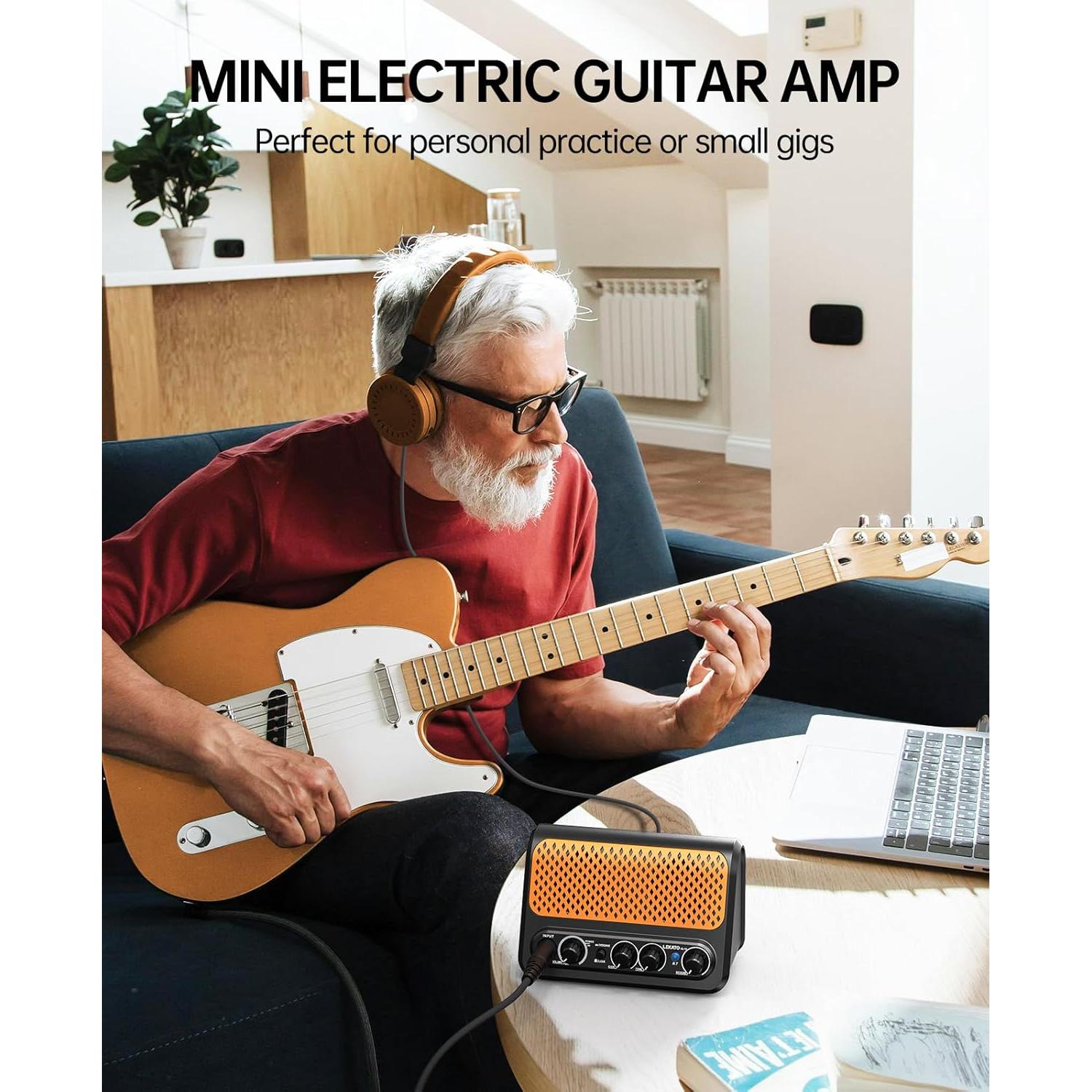 Mini Amplificador Eléctrico LEKATO 10W para Guitarra - Negro-Naranja