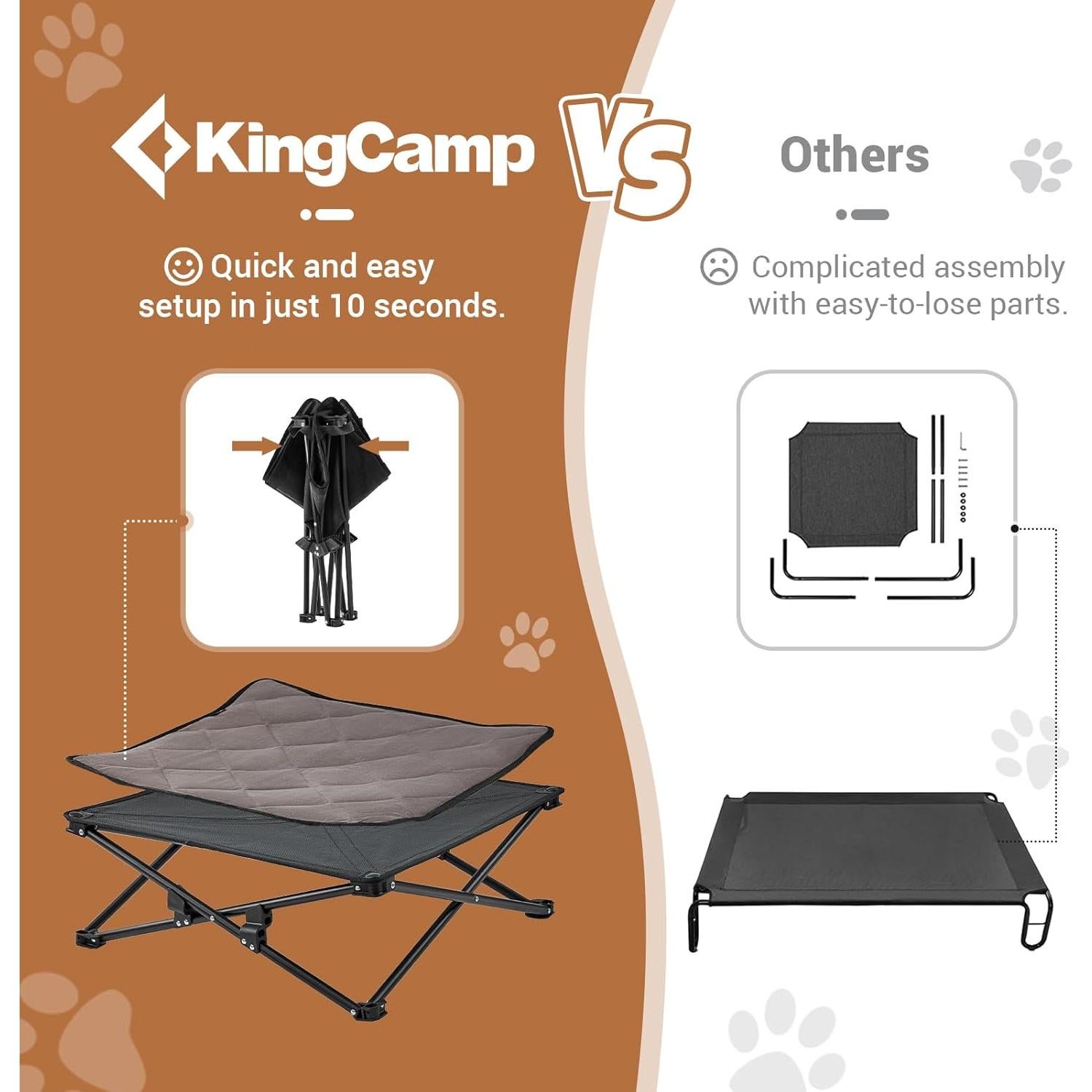 Cama Elevada para Perros Pequeños KingCamp 57x57 cm Antideslizante