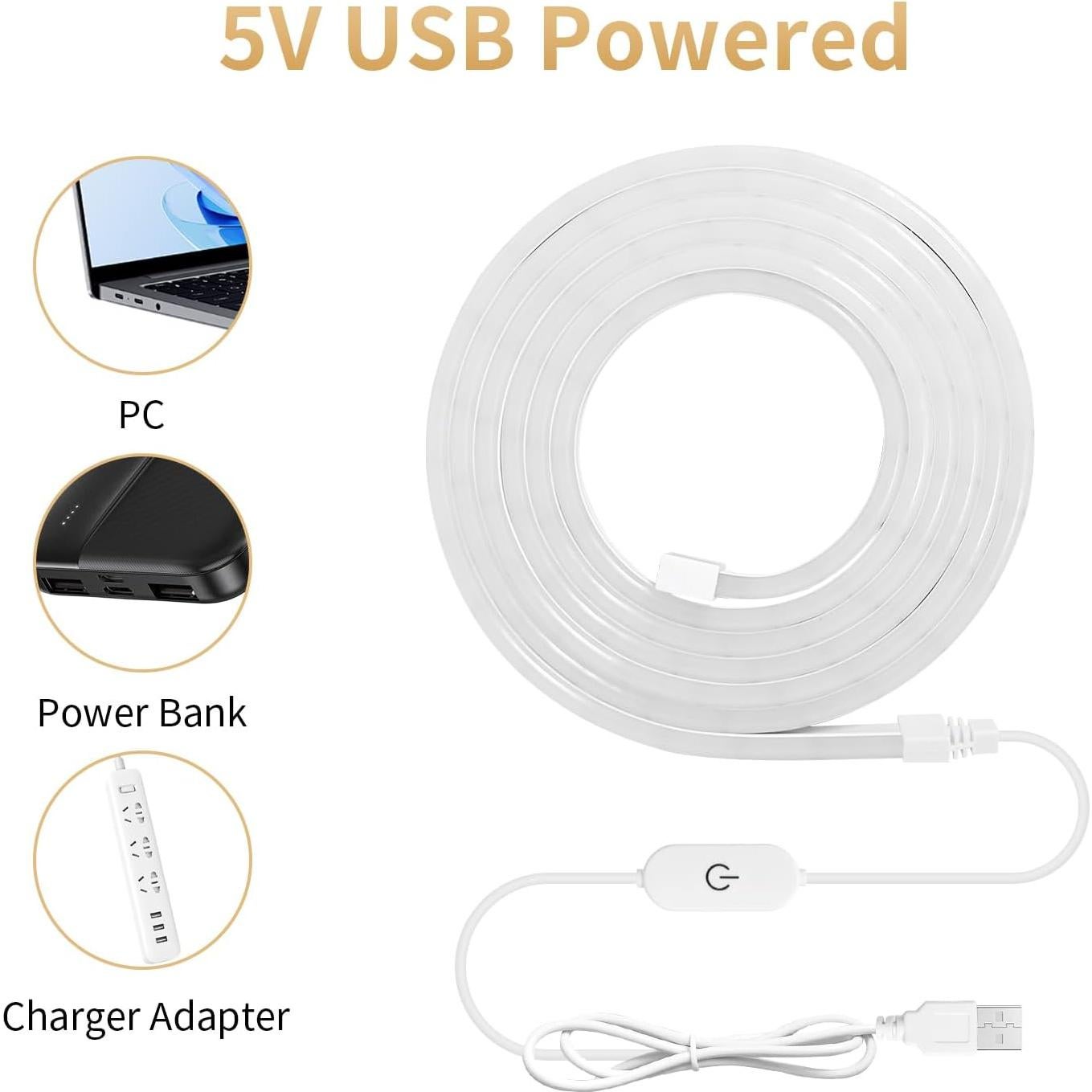 Tira de Luces LED Neón USB Blanca iNextStation 2m Impermeable