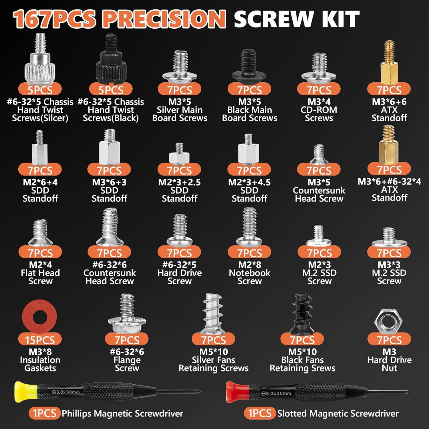 Kit de Tornillos para PC Kalote 167 Piezas M.2 SSD y ATX