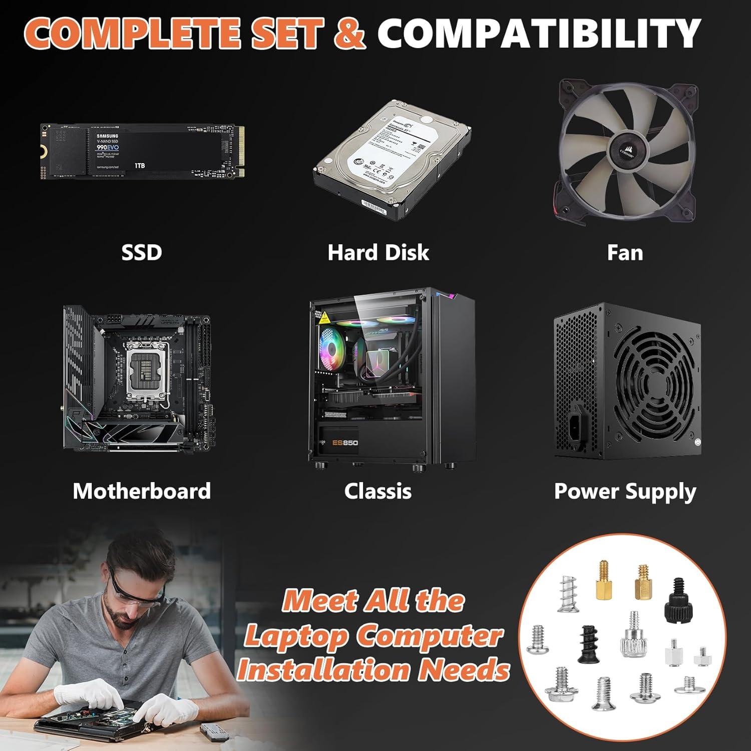 Kit de Tornillos para PC Kalote 167 Piezas M.2 SSD y ATX