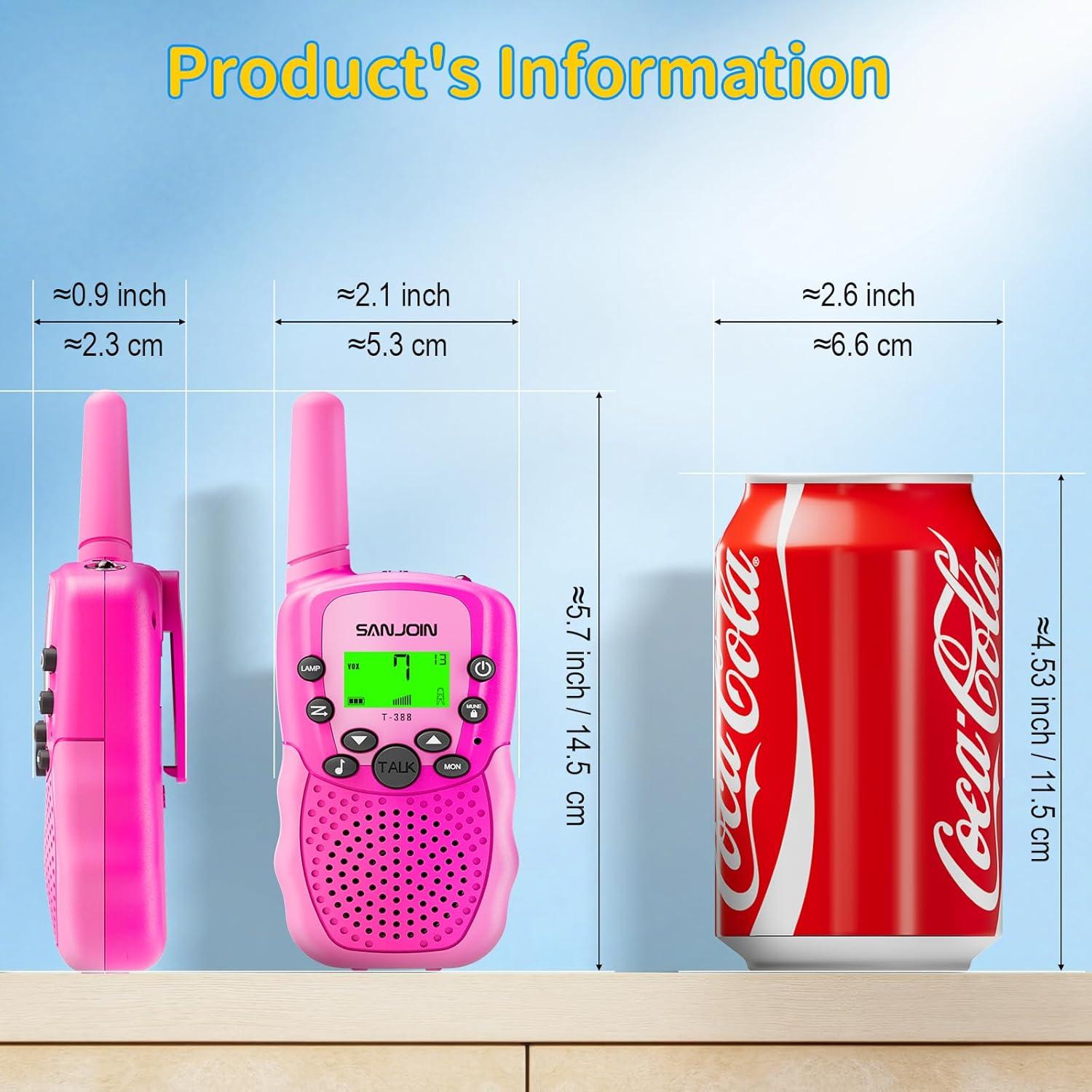 Walkie Talkies para Niños SANJOIN T-388 Set de 2 Rosa