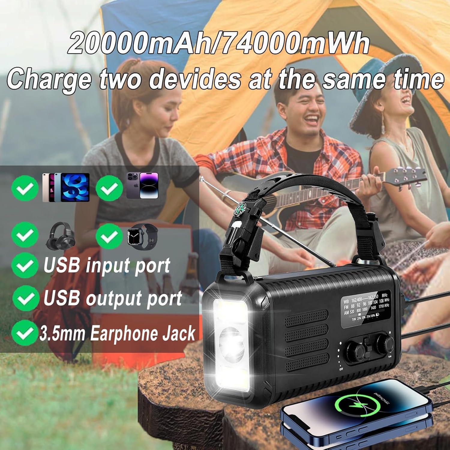 Radio de Manivela de Emergencia iRonthunder NOAA 20000mAh