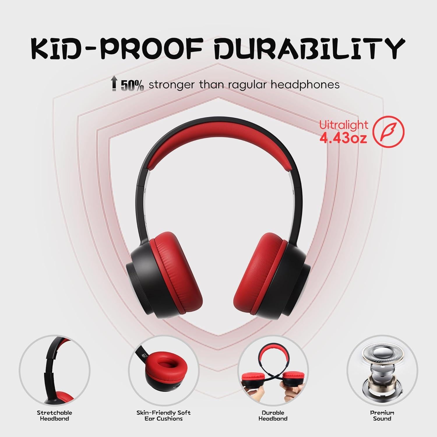 Auriculares Bluetooth Gorsun E65 para Niños 85dBA 45H Negro/Rojo