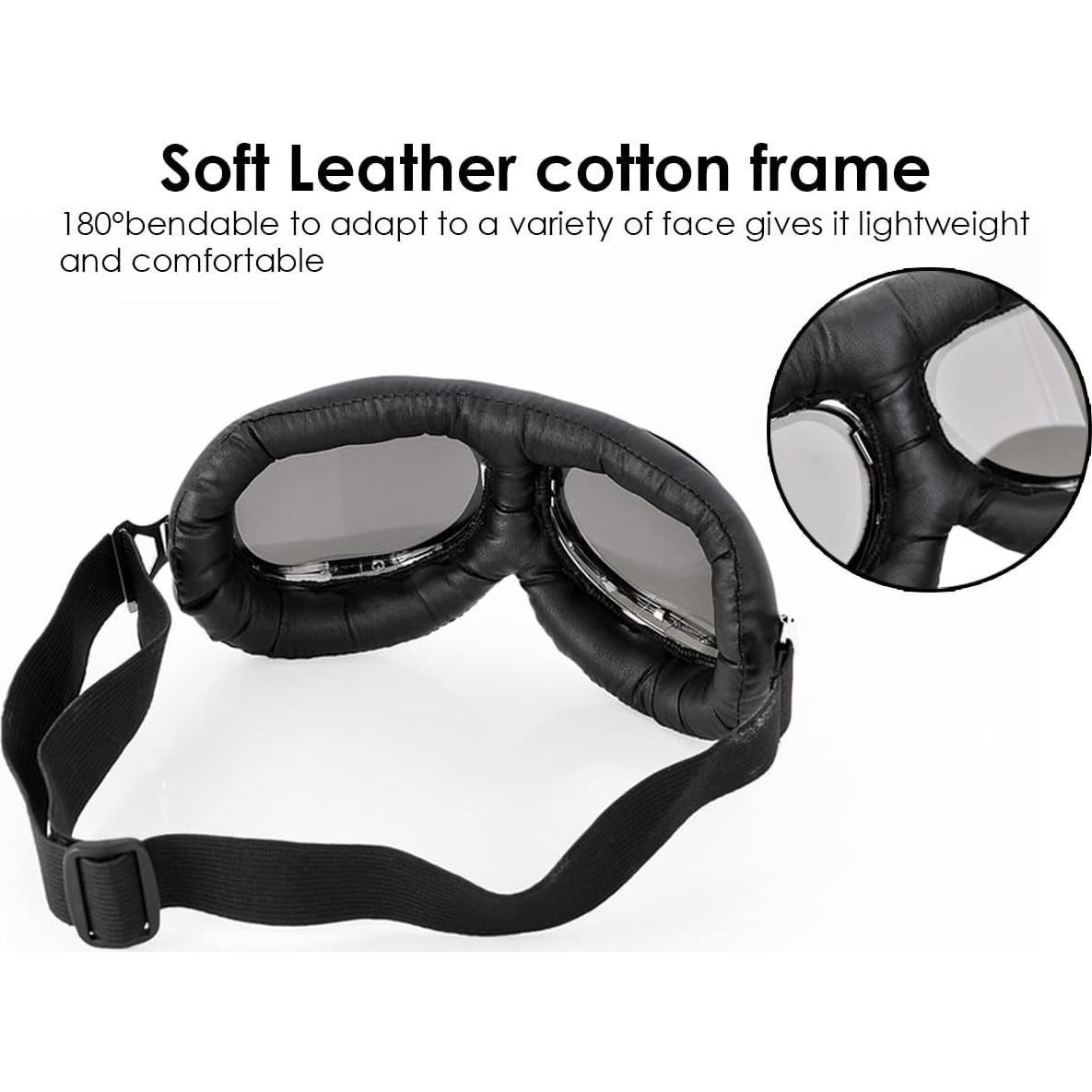 Gafas de Cosplay Steampunk Retro Piloto Negro Lente Transparente