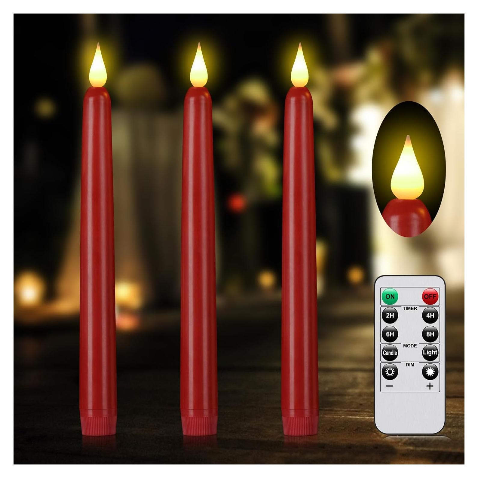 Vela LED Sin Llama Rojo 23.36 cm con Control Remoto - Paquete de 3