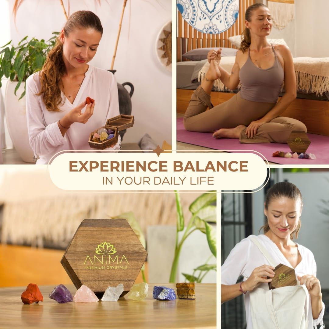 Conjunto de Cristales de Sanación 7 Chakras Anima - Caja Madera