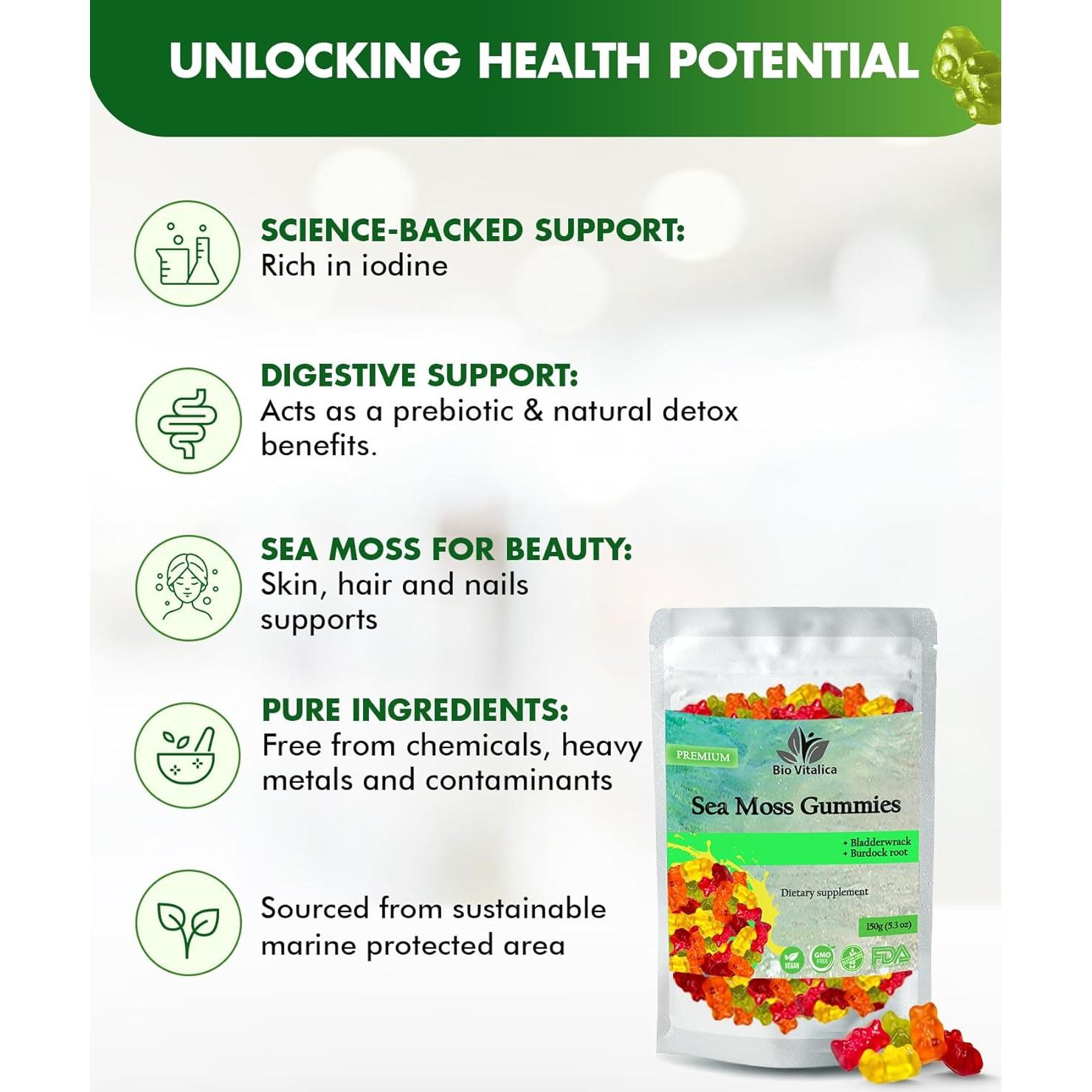 Gomitas de Musgo Marino Orgánico BIO VITALICA 50 Unidades