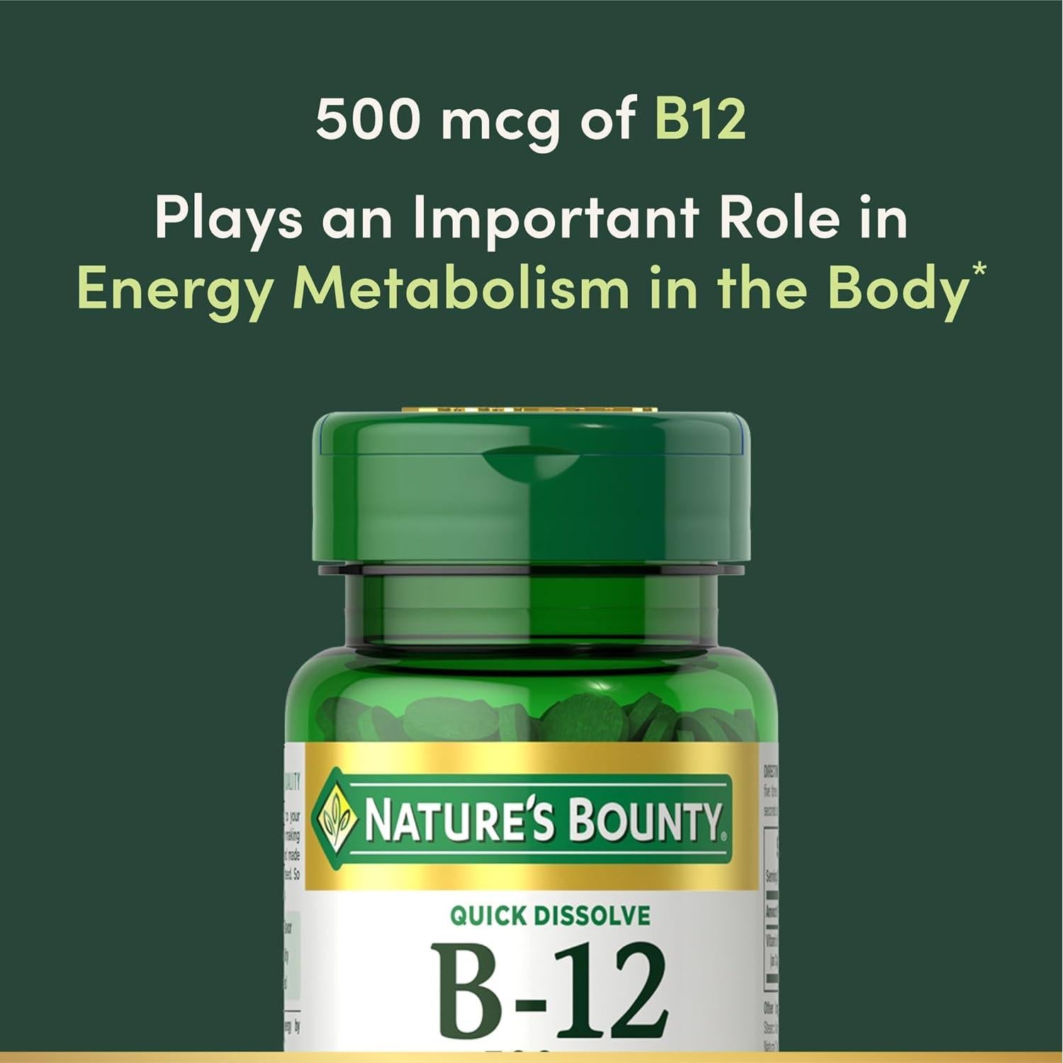 Vitaminas B12 Nature's Bounty 500mcg 100 Tabletas Rápidas