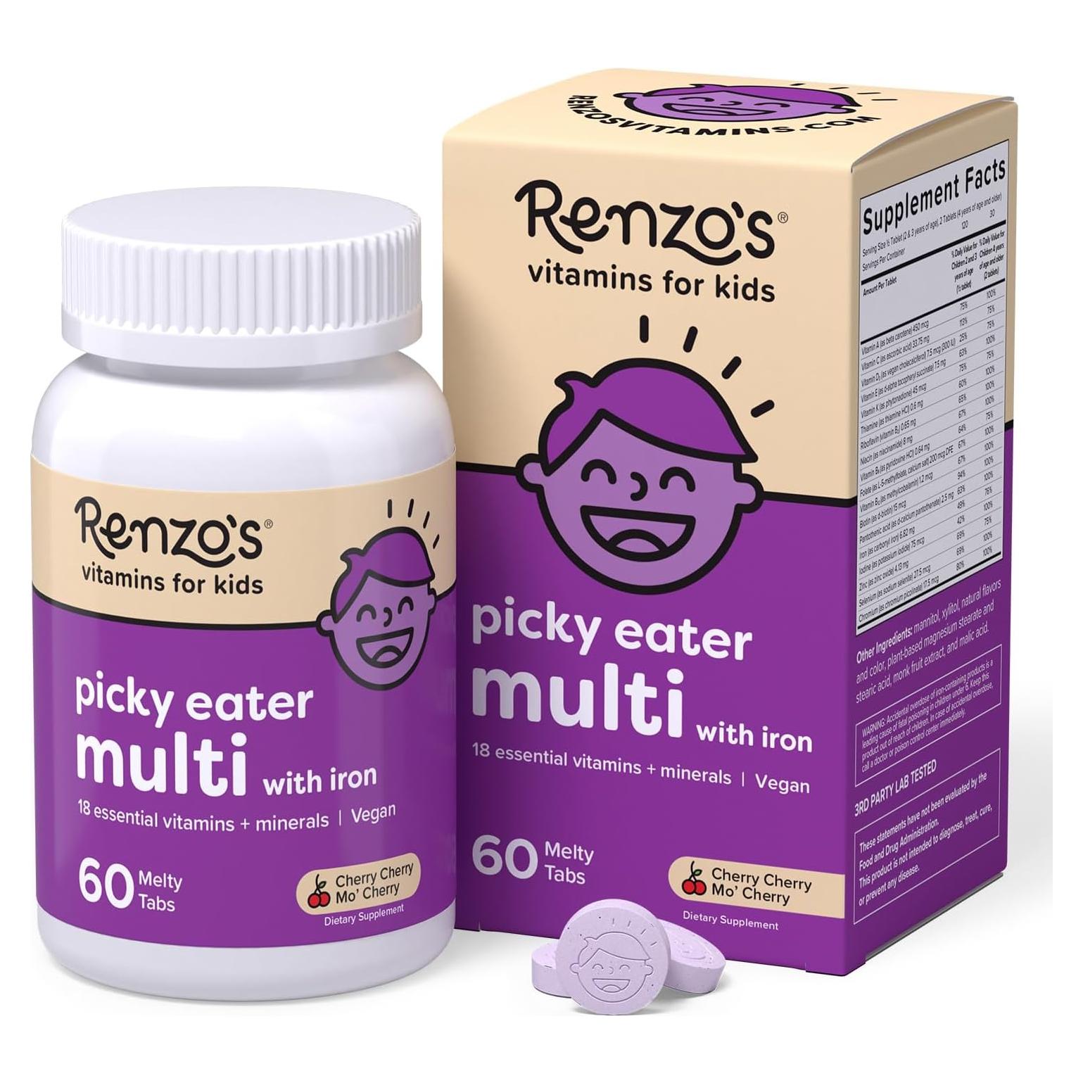 Multivitamina Melty para Niños Renzo Cereza Sin Azúcar 60 Tabletas