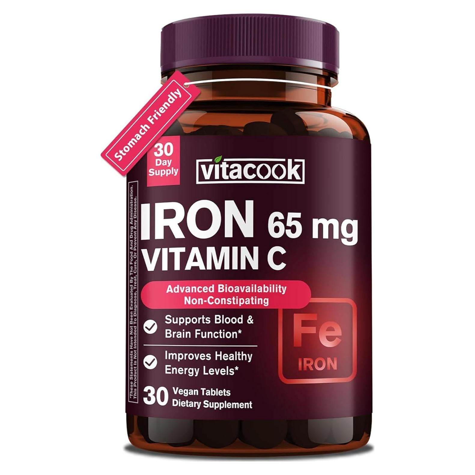 Suplemento de Hierro Vitacook 65mg con Vitamina C 250mg 30 Tabletas