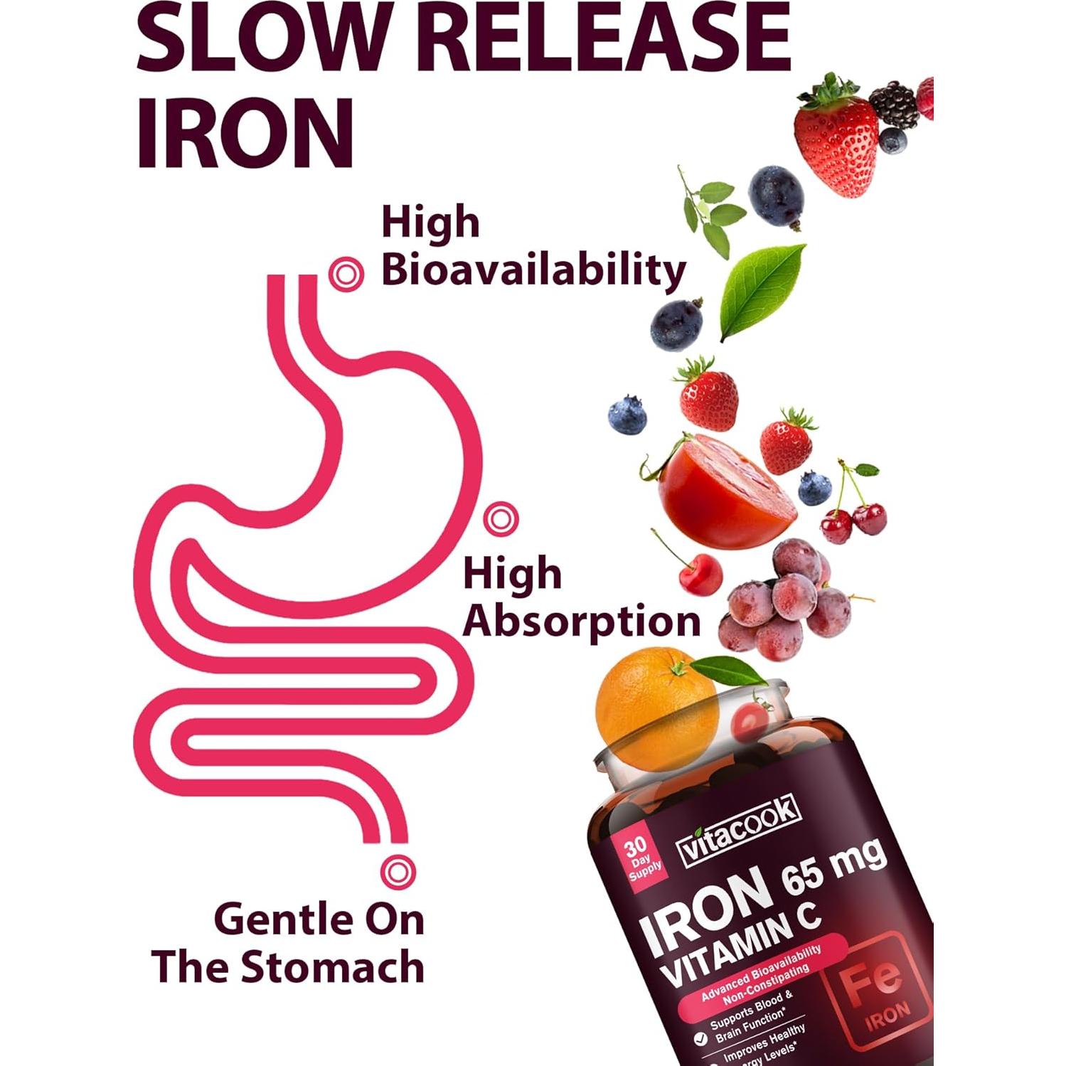 Suplemento de Hierro Vitacook 65mg con Vitamina C 250mg 30 Tabletas