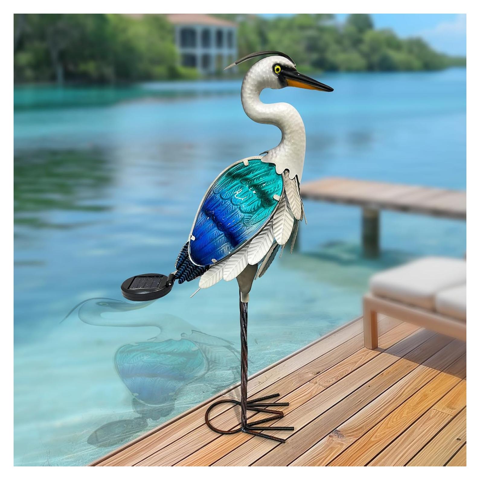 Estatua de Garza Solar de Metal HONGLAND 61 cm para Jardín