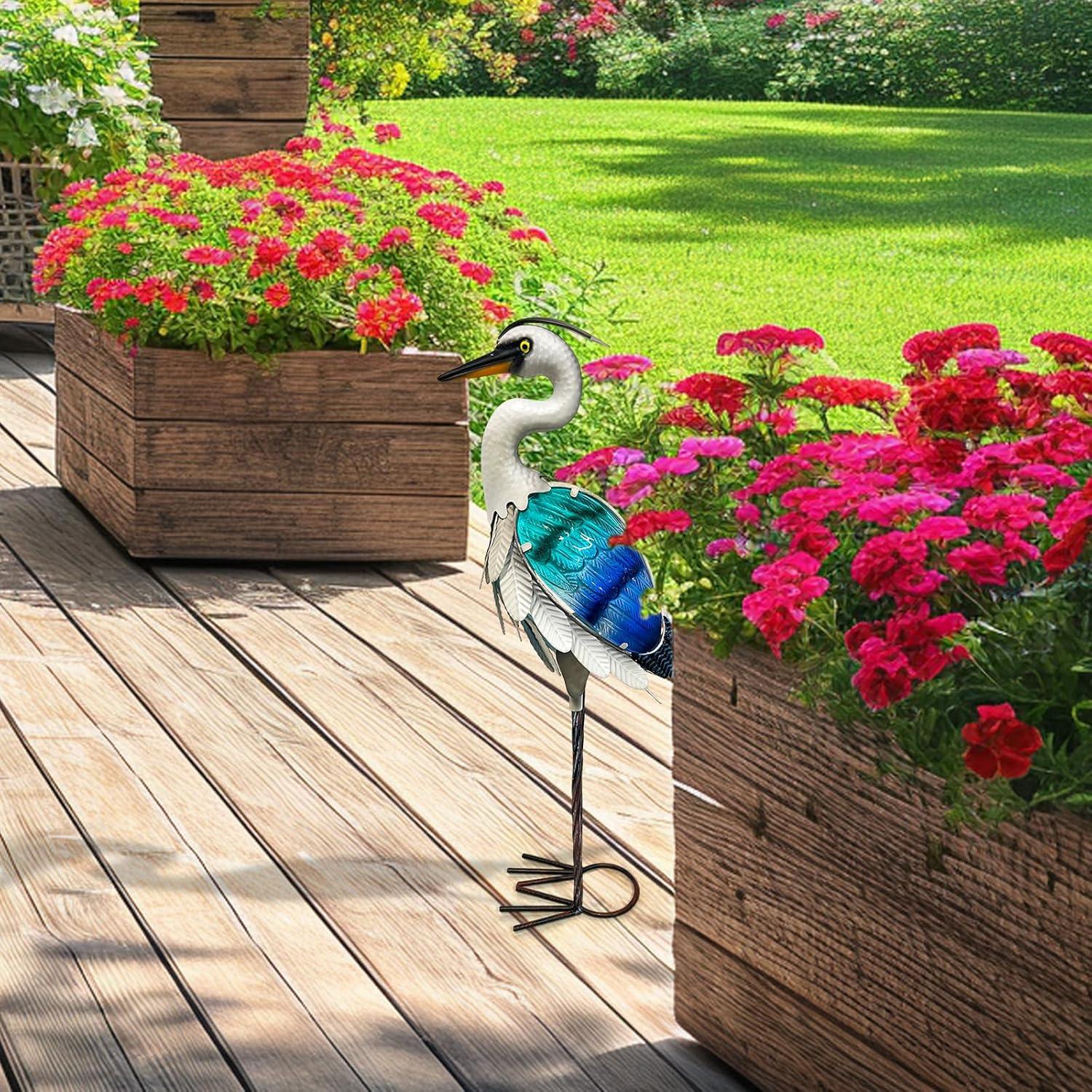 Estatua de Garza Solar de Metal HONGLAND 61 cm para Jardín