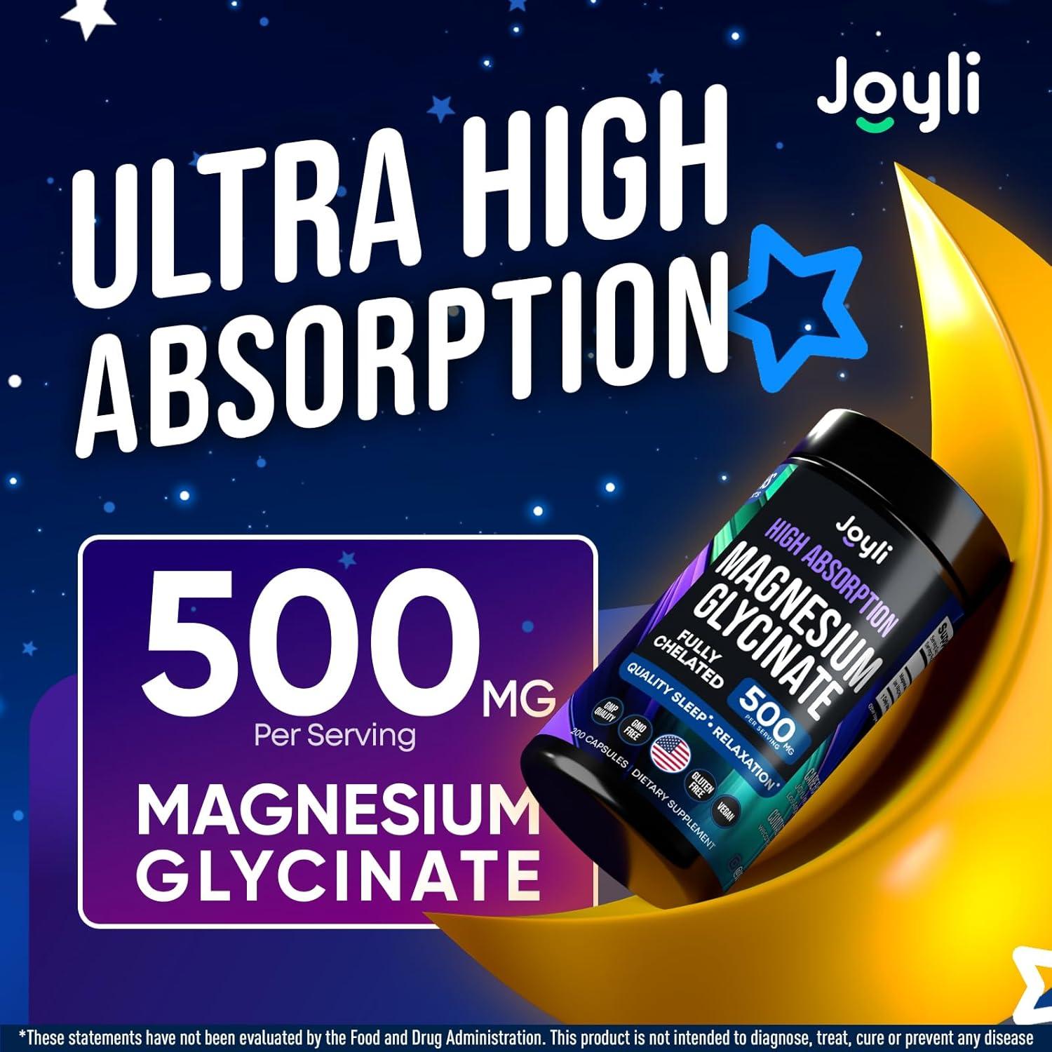 Glicinato de Magnesio 500mg JOYLI - Suplemento Vegano 200 Cápsulas