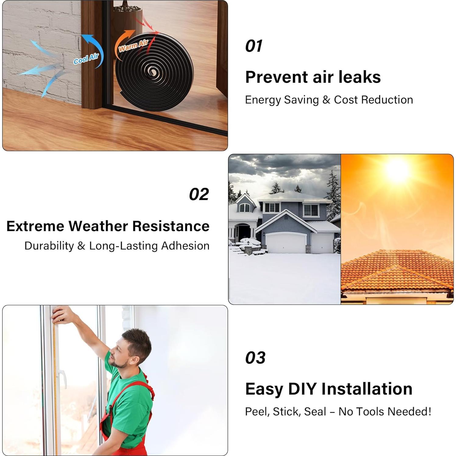 Tira de Sellado para Ventanas GCJUYA 299.72 cm Negro Aislante