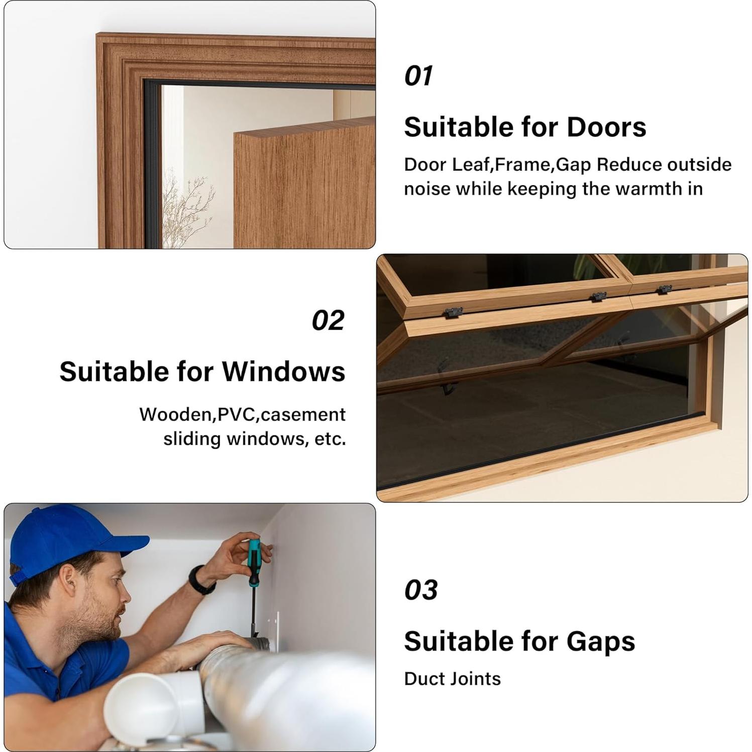 Tira de Sellado para Ventanas GCJUYA 299.72 cm Negro Aislante