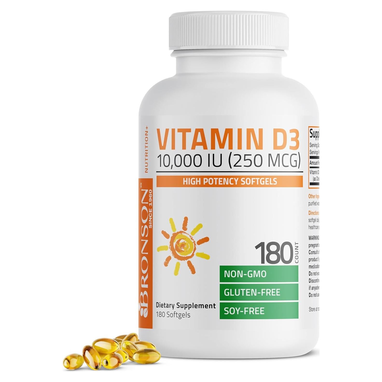 Vitamina D3 10,000 UI Bronson - 180 Gelatinas Blandas