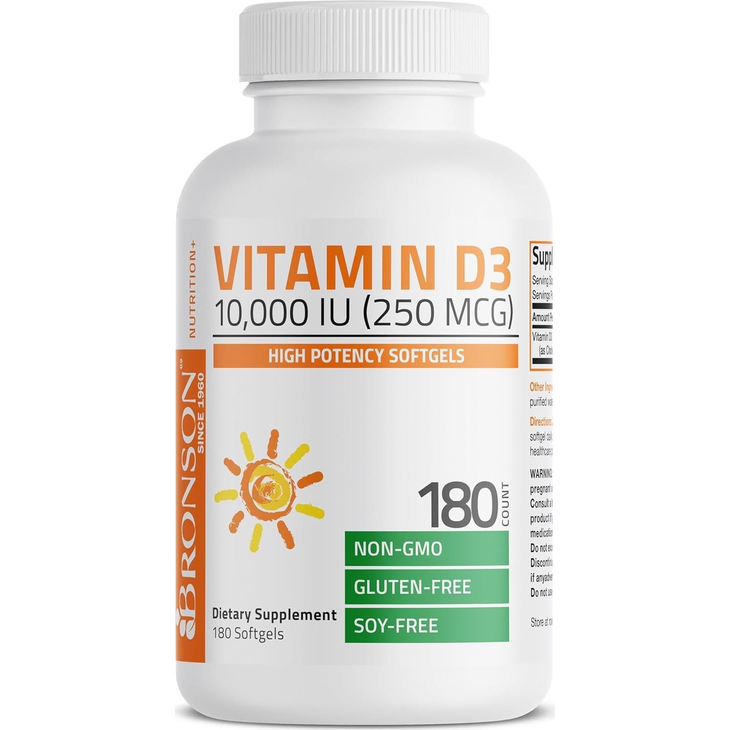 Vitamina D3 10,000 UI Bronson - 180 Gelatinas Blandas