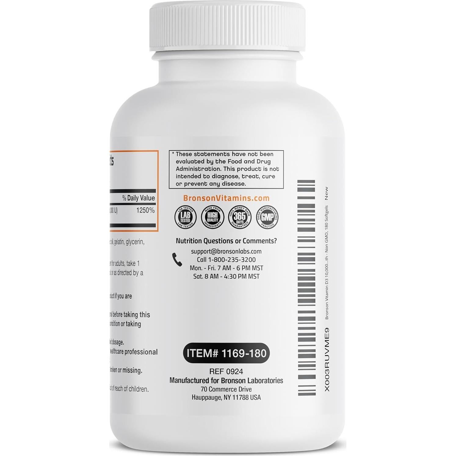 Vitamina D3 10,000 UI Bronson - 180 Gelatinas Blandas