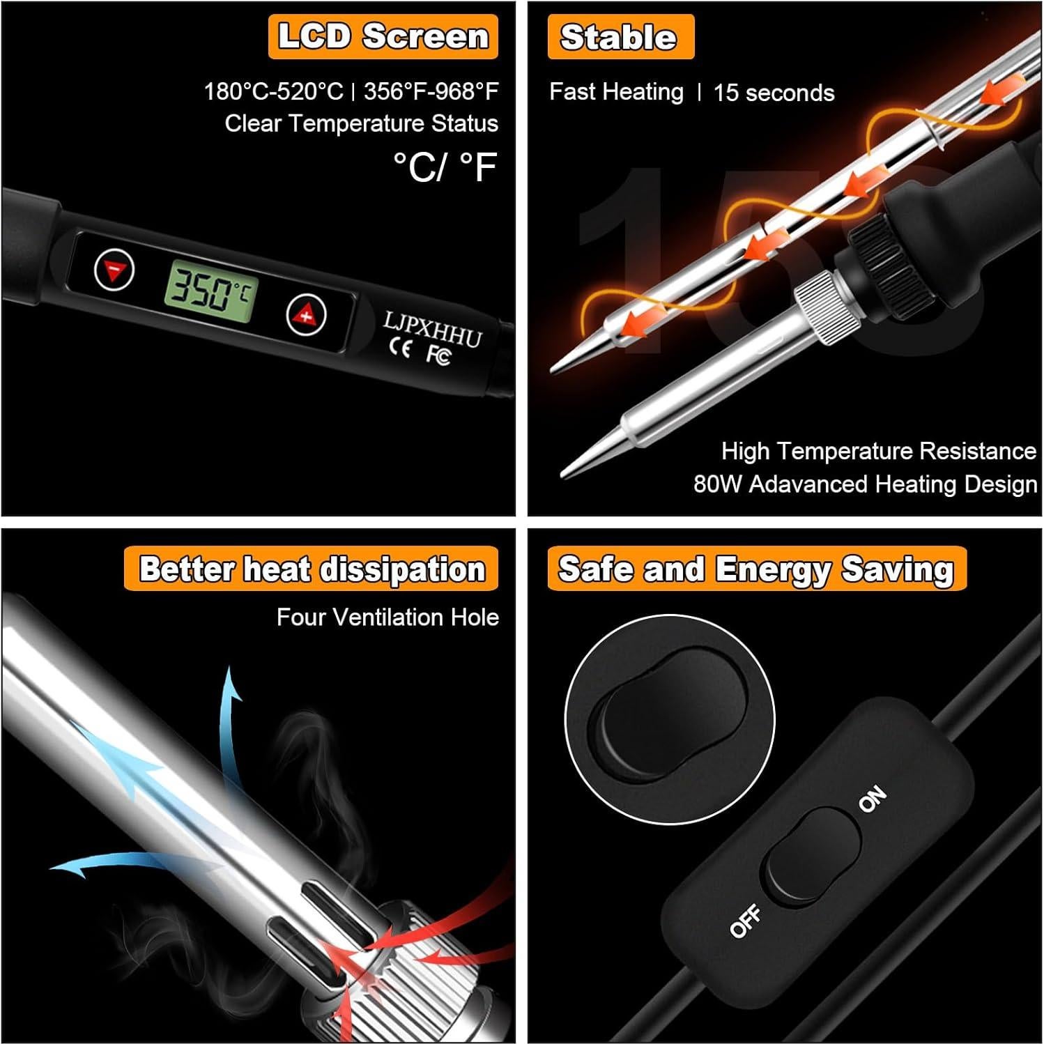 Pistola de Soldadura Digital LJPXHHU 80W LCD 9 en 1