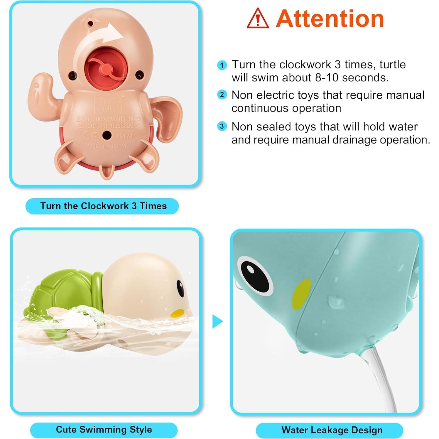 Juguetes de Baño Tohibee Tortuga Nadadora 3 Piezas