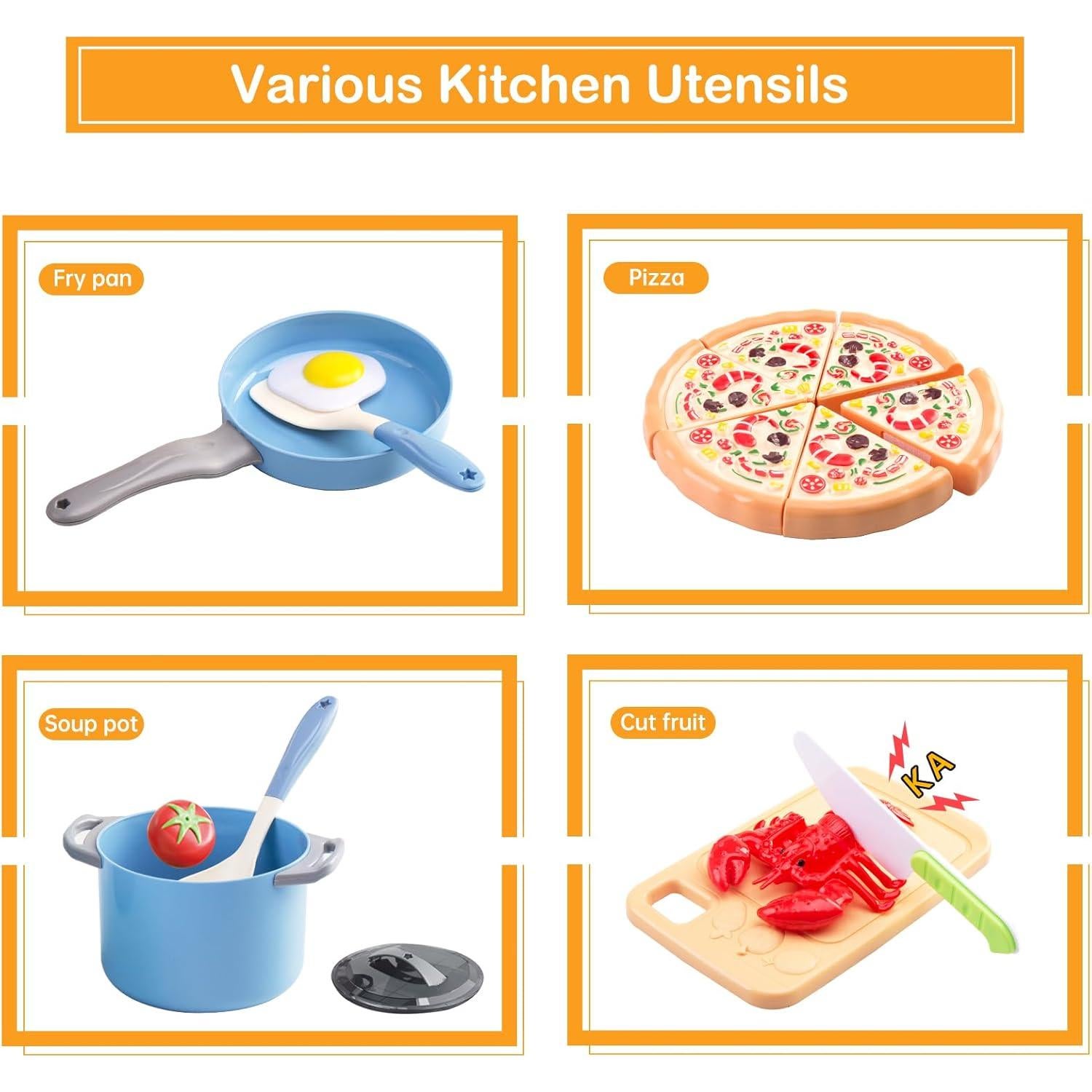 Juego de Cocina 80 Piezas Funpynani - Utensilios y Comida Azul