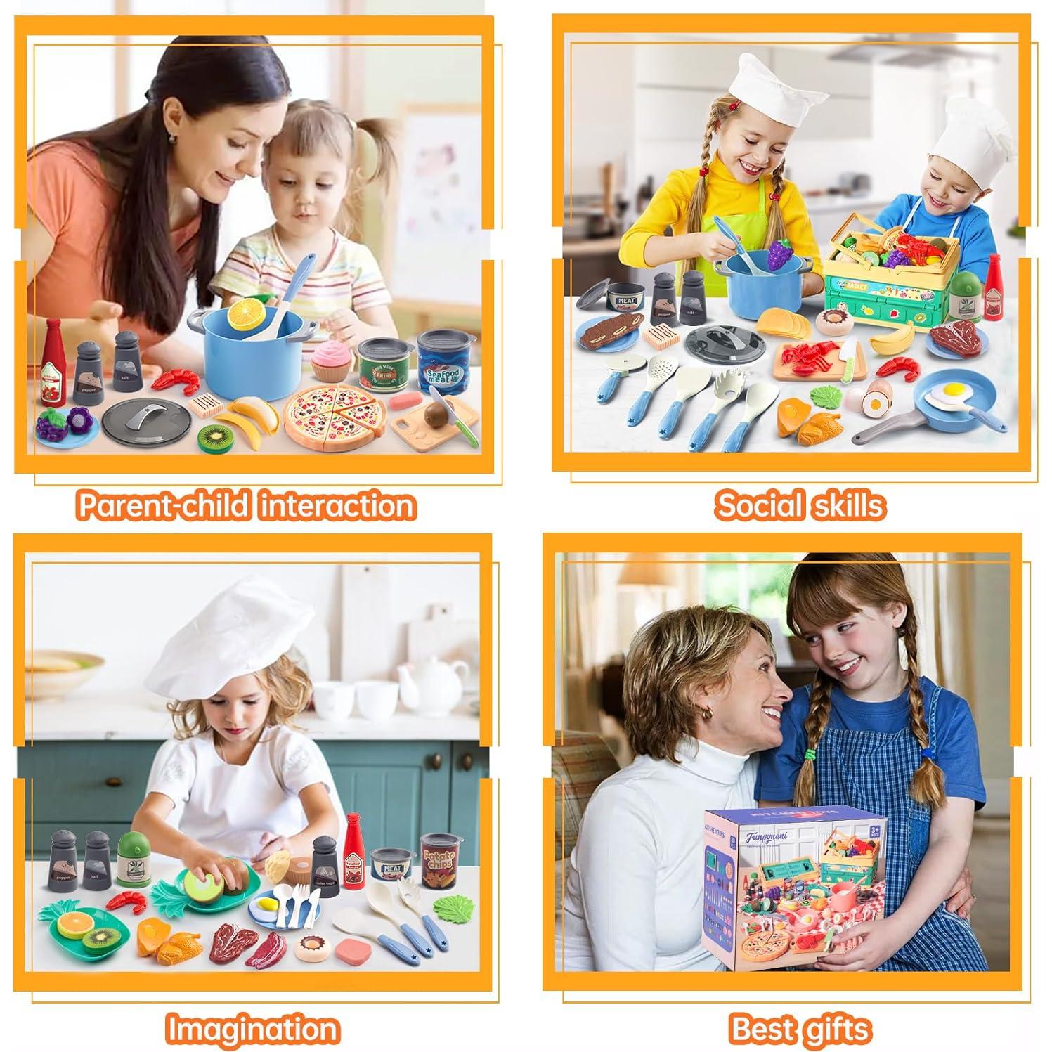 Juego de Cocina 80 Piezas Funpynani - Utensilios y Comida Azul