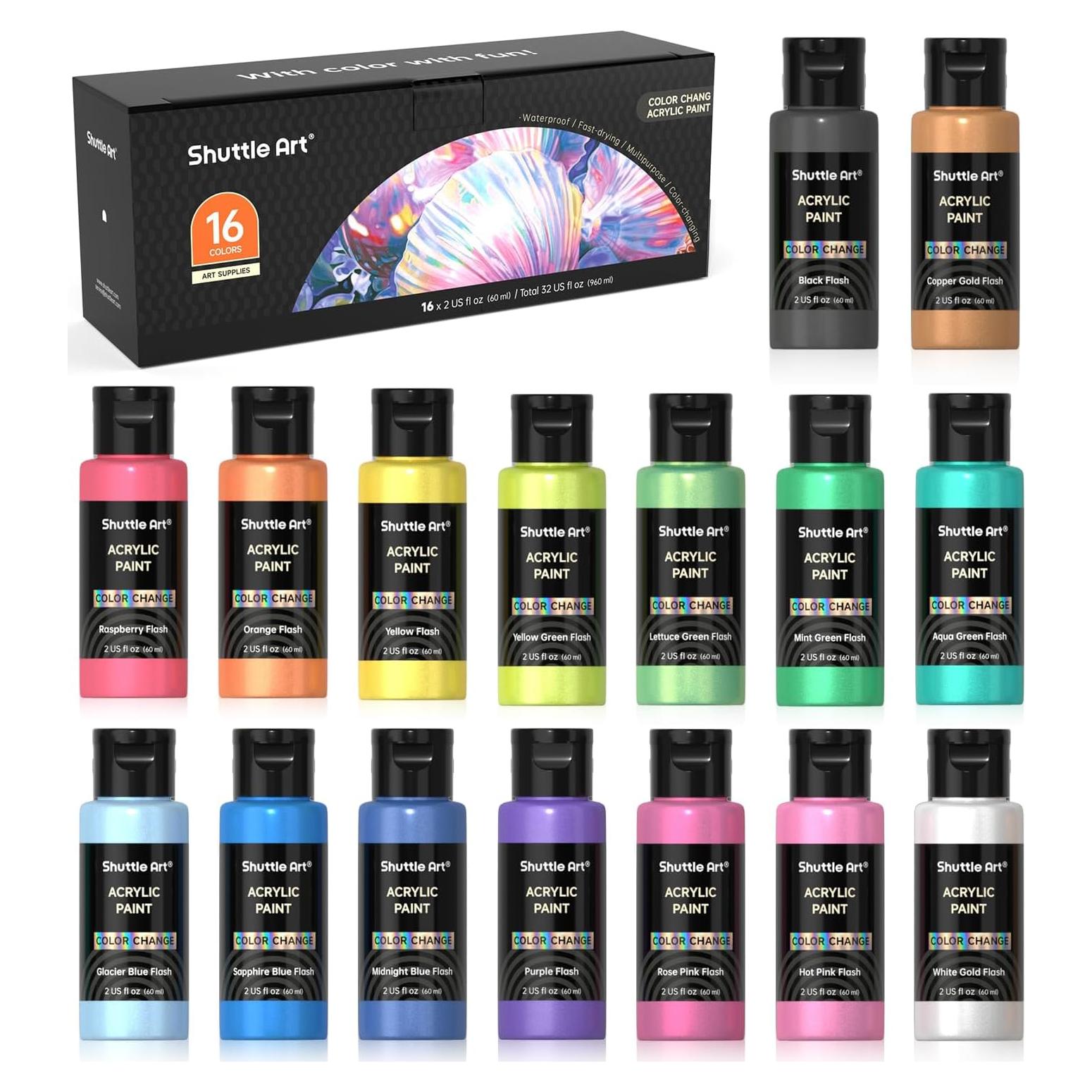Juego de Pintura Acrílica Camaleónica Shuttle Art 16 Colores 60ml
