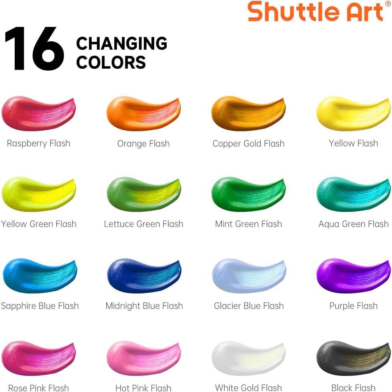 Juego de Pintura Acrílica Camaleónica Shuttle Art 16 Colores 60ml