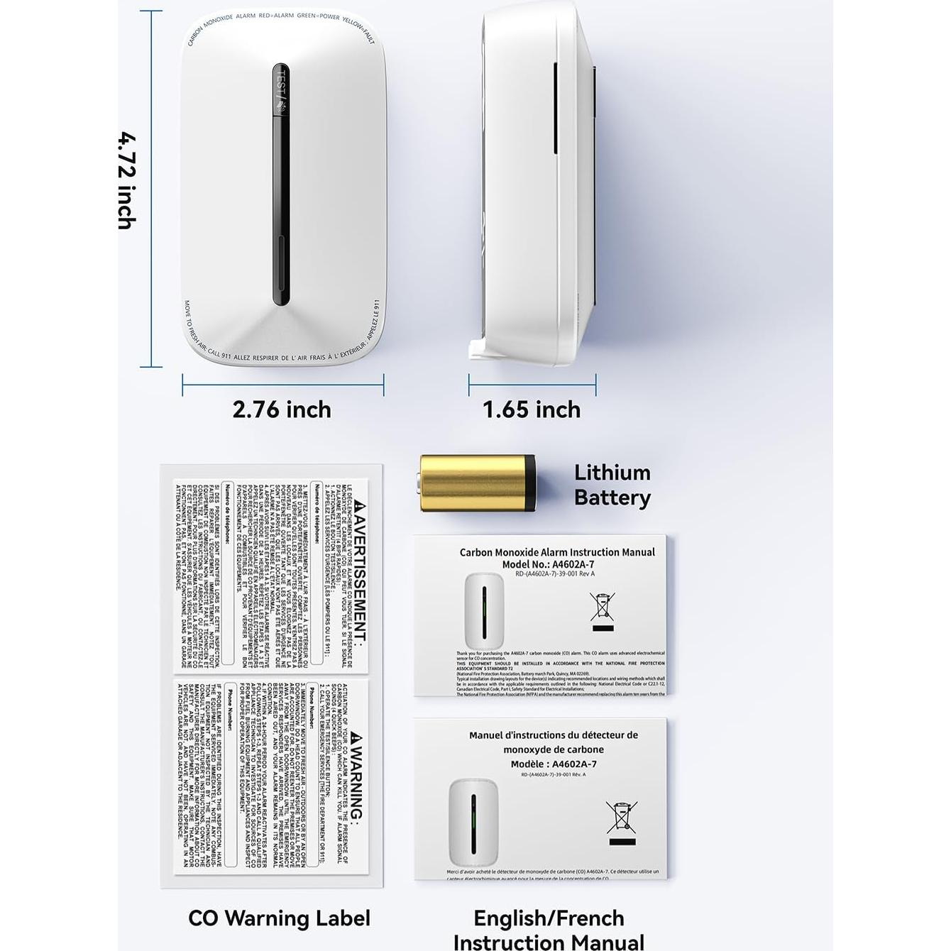 Detector de Monóxido de Carbono SITERWELL con Batería de 10 Años