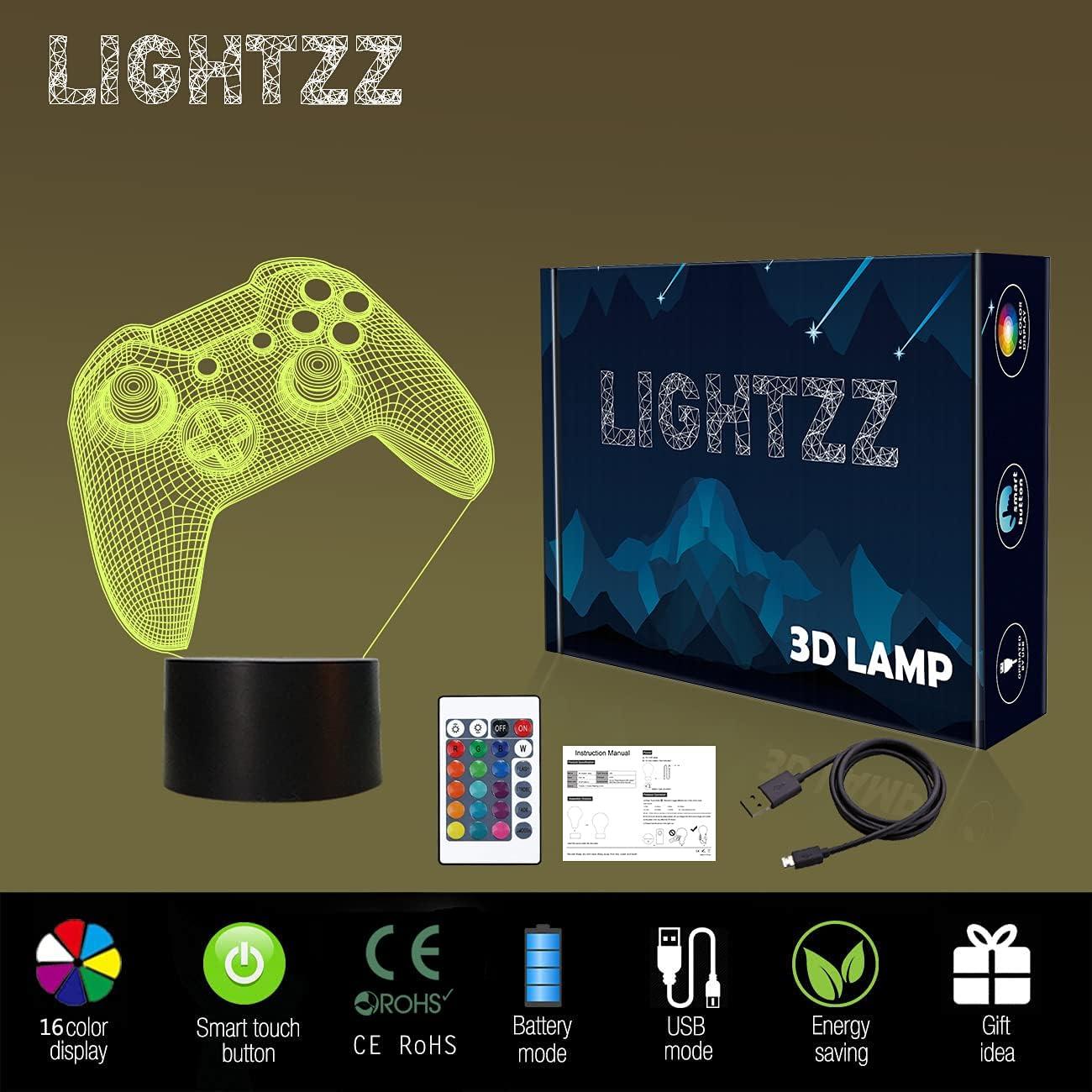 Luz Nocturna 3D Gamepad FS-XMX001 - Control Remoto 16 Colores