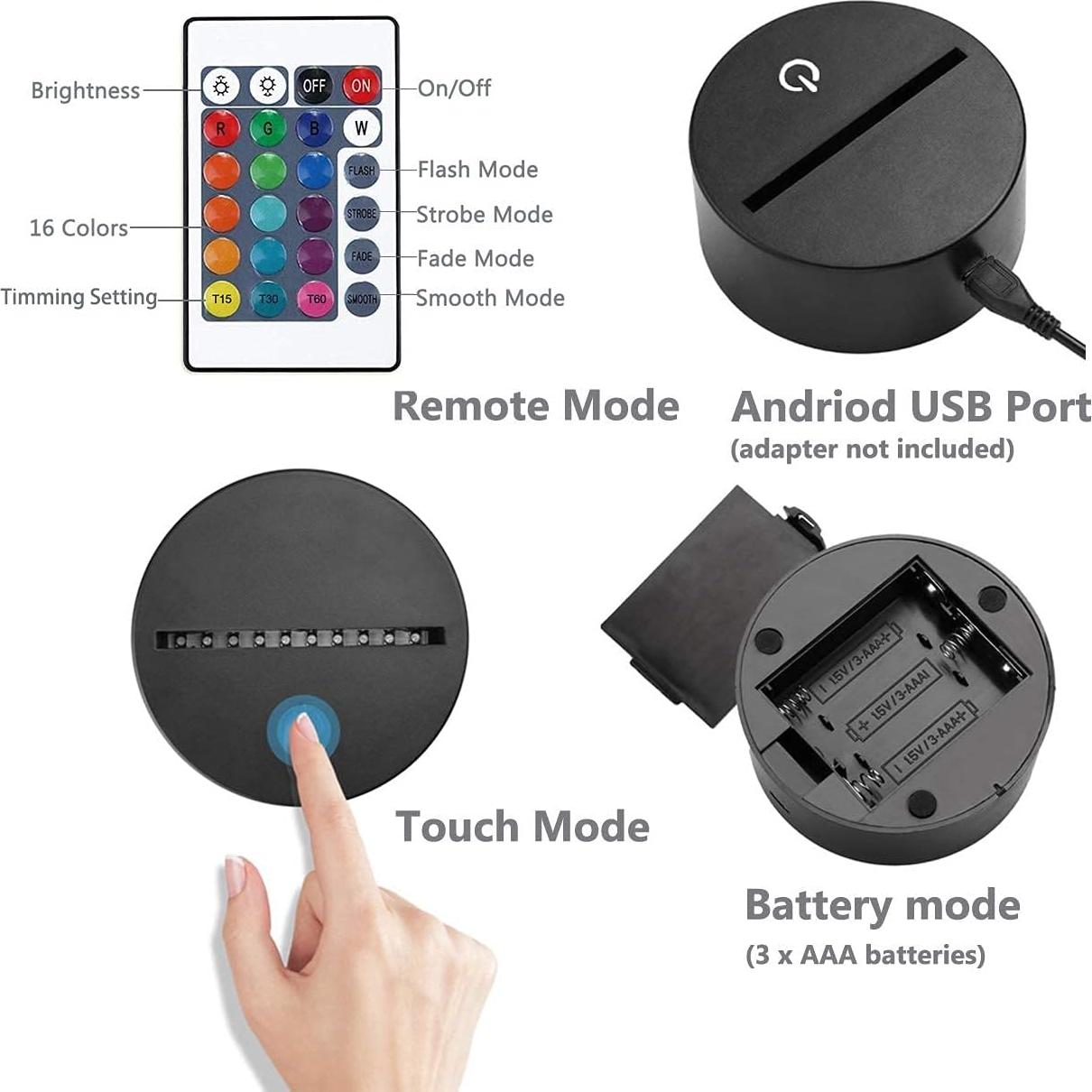 Luz Nocturna 3D Gamepad FS-XMX001 - Control Remoto 16 Colores