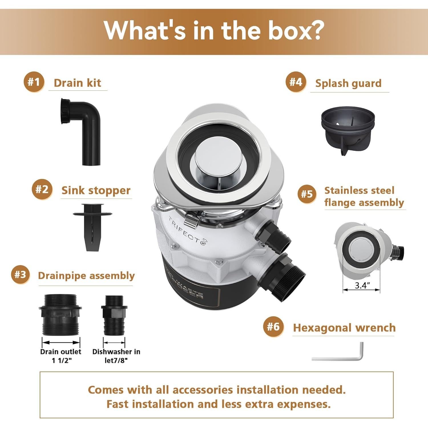 Triturador de Basura Trifecte EM 200 3/4 HP Acero Inoxidable