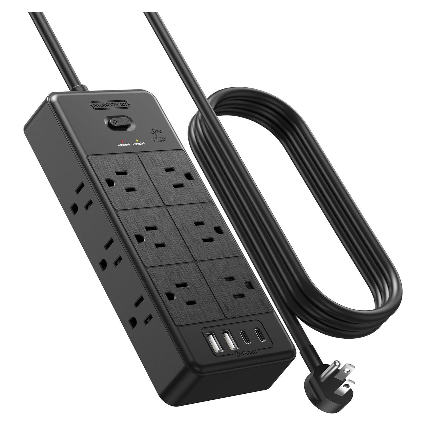 NTONPOWER Cable de Extensión 5FT 12 Salidas 4 USB Montable