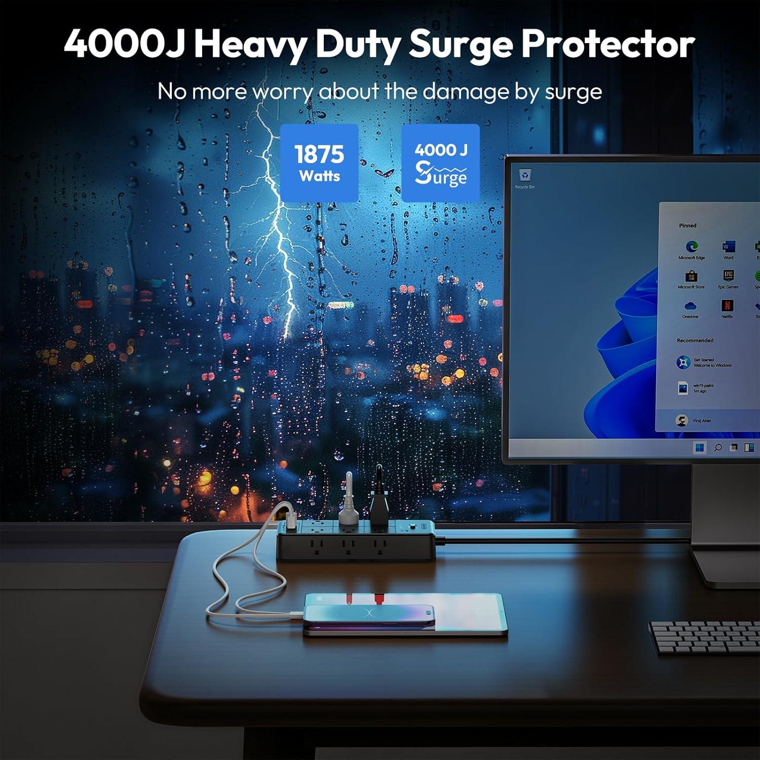 NTONPOWER Cable de Extensión 5FT 12 Salidas 4 USB Montable