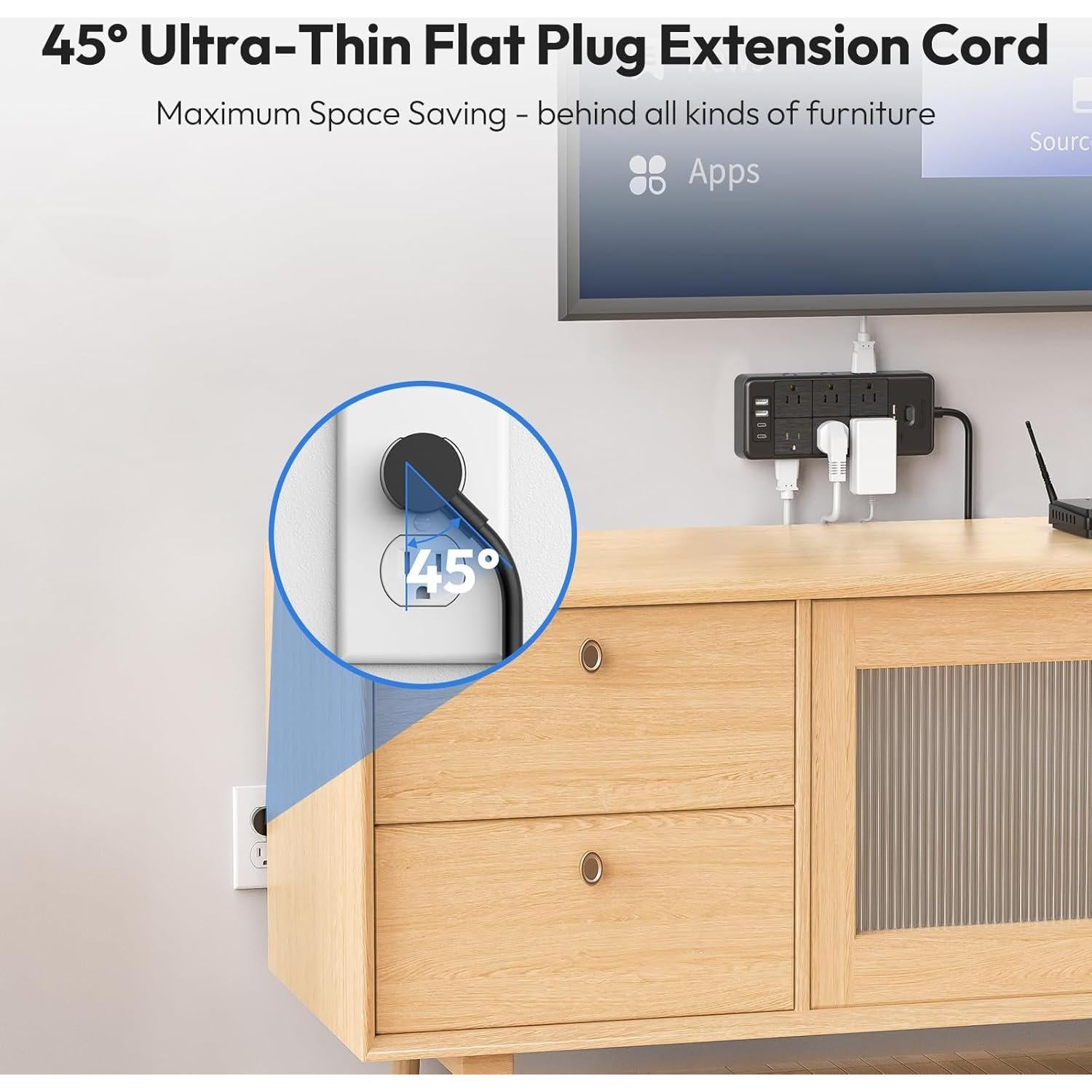 NTONPOWER Cable de Extensión 5FT 12 Salidas 4 USB Montable