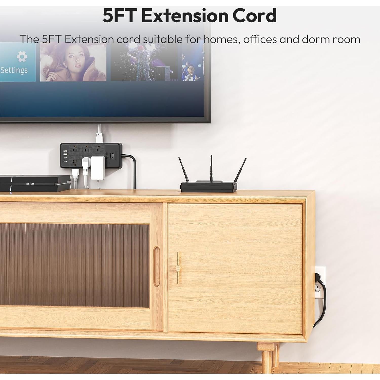 NTONPOWER Cable de Extensión 5FT 12 Salidas 4 USB Montable