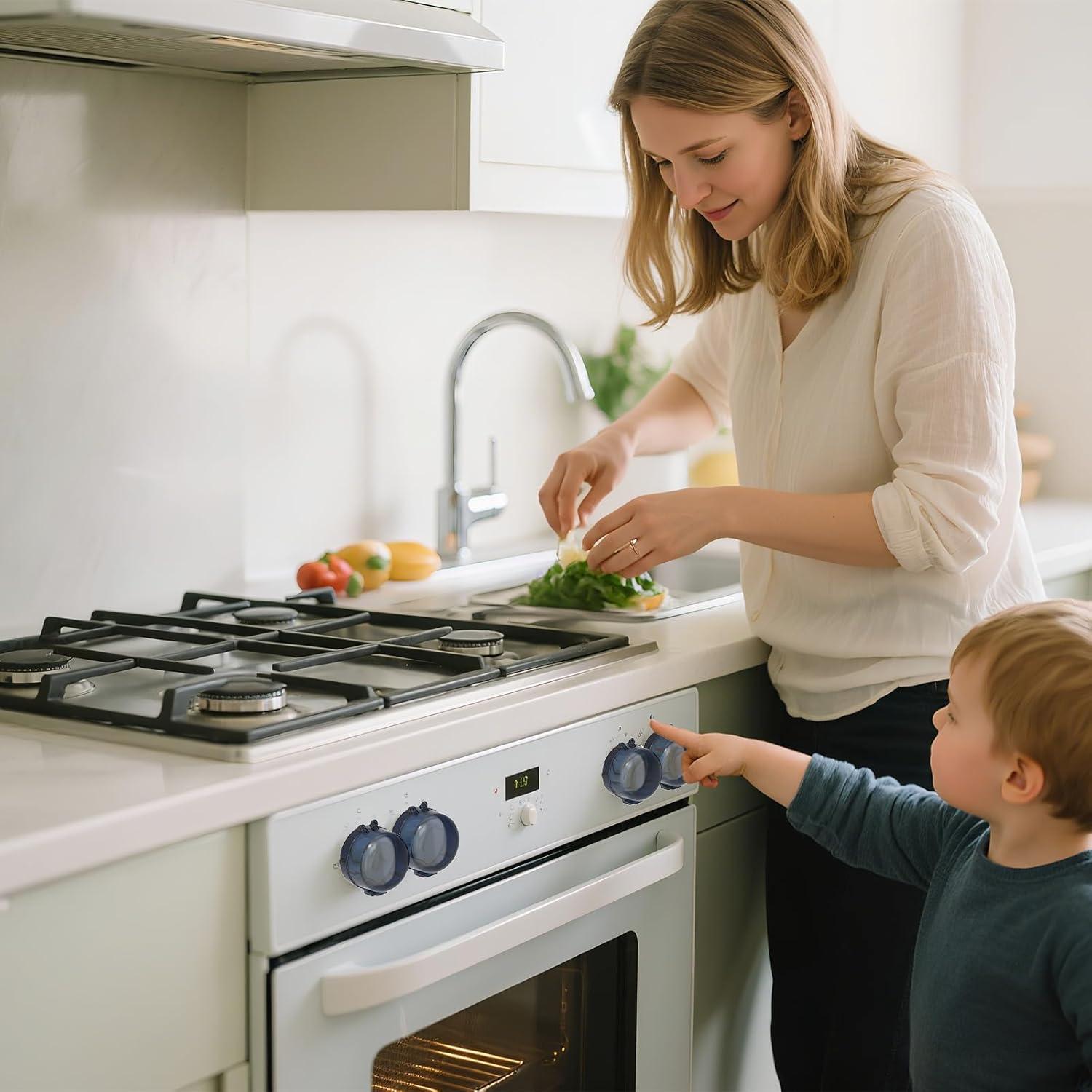 Child Safety Stove Knob Covers Fits knobs Under 1.56 inches in Diameter and 2.1 inches in Height Waterproof, Oil-Resistant, and Heat-Resistant (5-Pack)