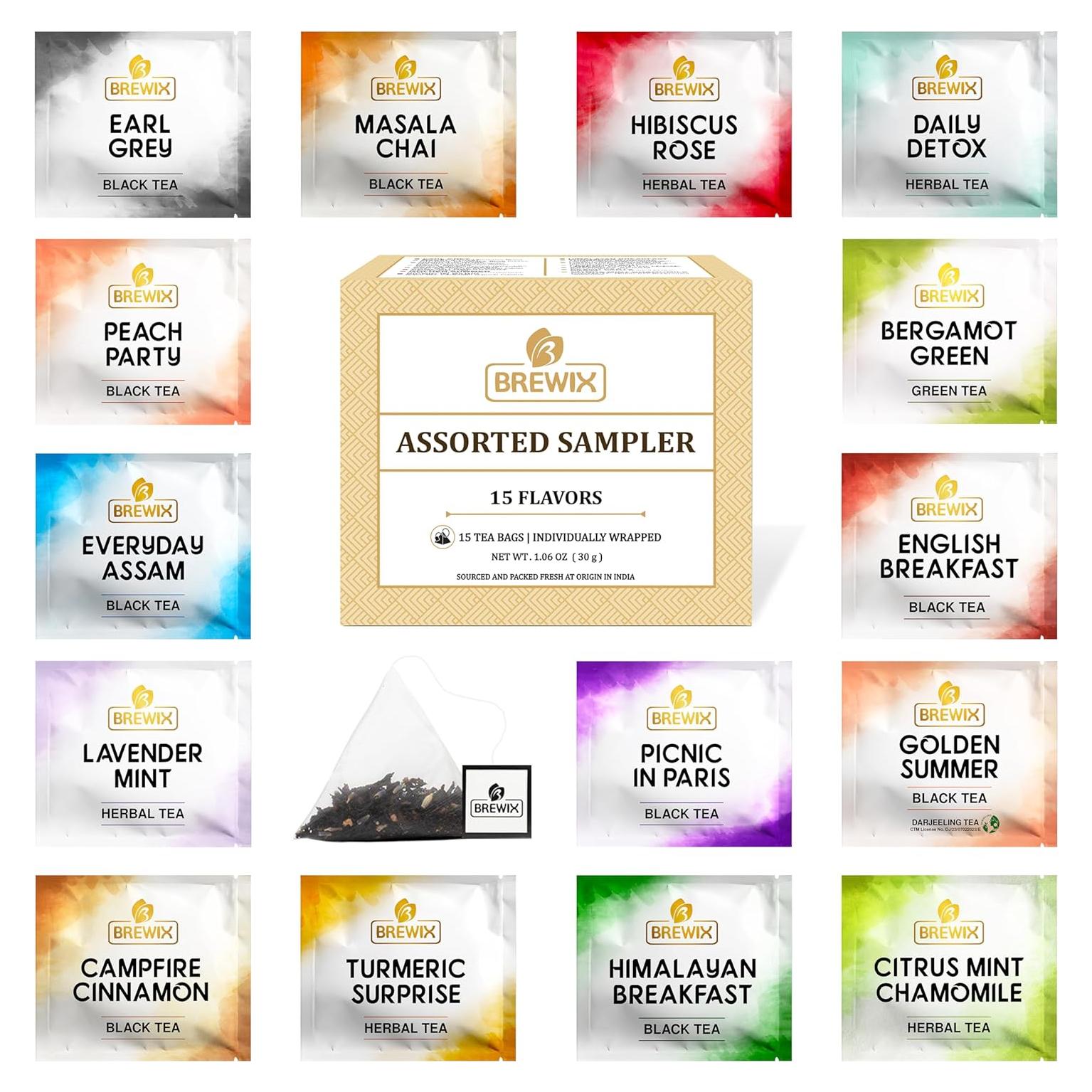 Set de Regalo de Té Variado BREWIX - 15 Bolsitas en Pirámide