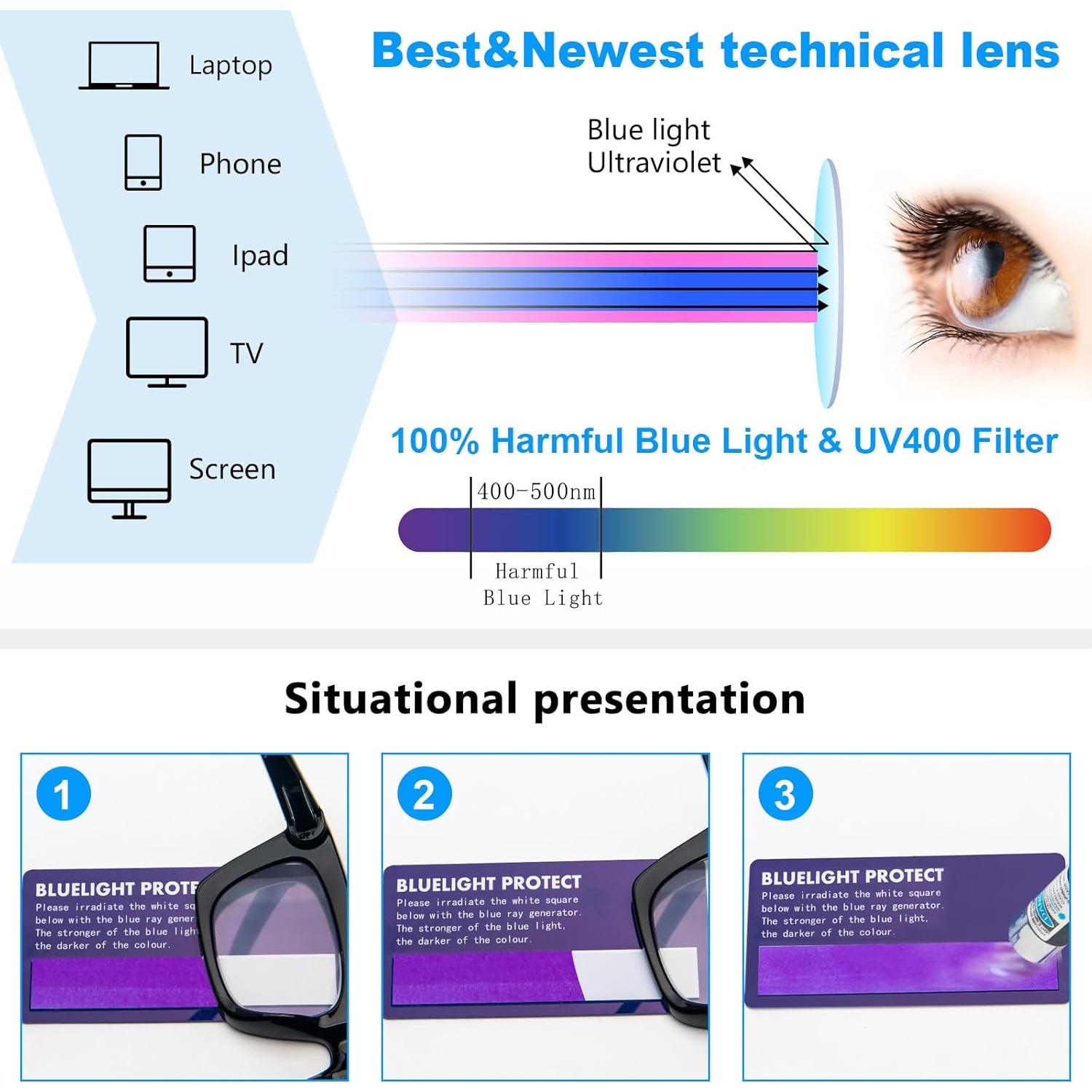 Gafas de lectura REAVEE para mujeres, bloqueo luz azul, 3 colores