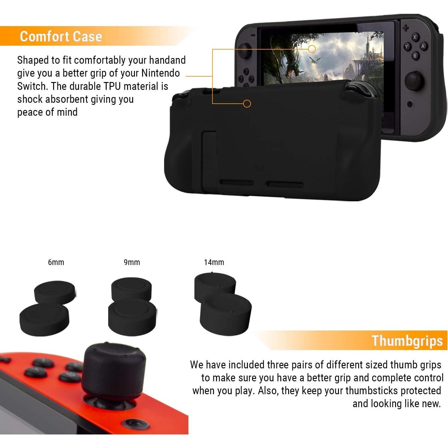 Kit Accesorios Orzly para Nintendo Switch y OLED - Negro